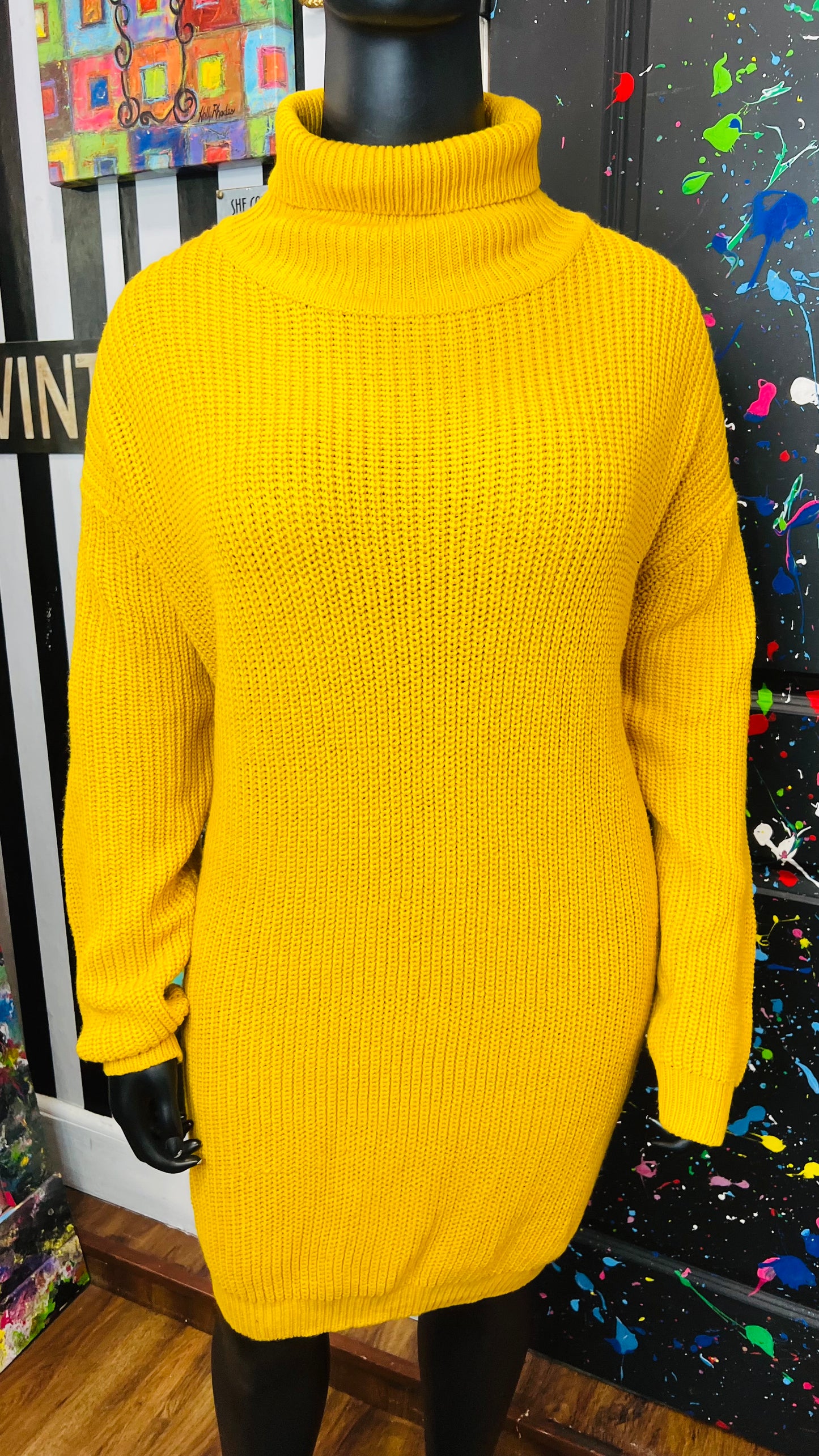 Vintage Inspired Knit Mustard Yellow Dress (24)