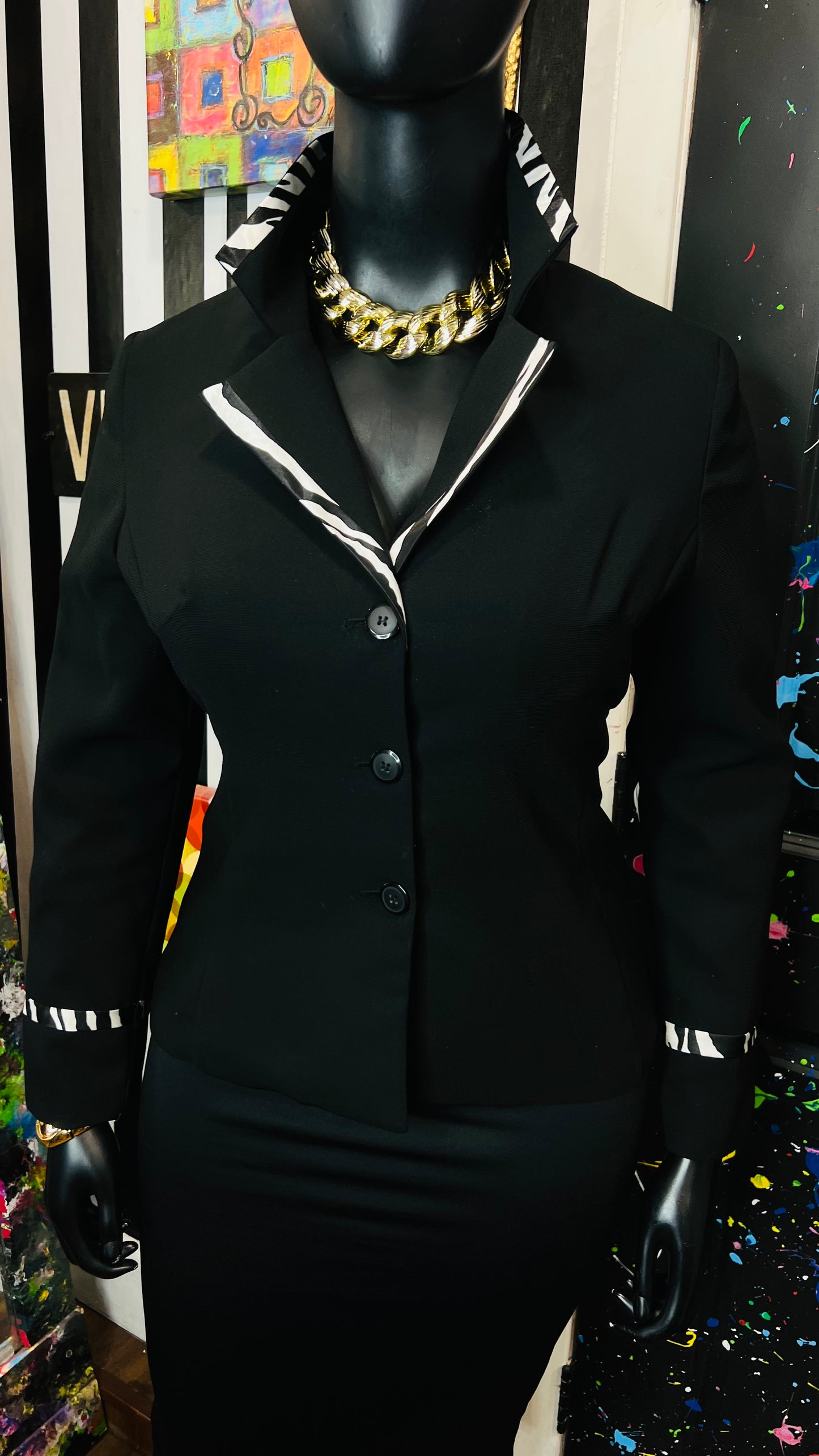 Vintage Black & Zebra Print Blazer (14)