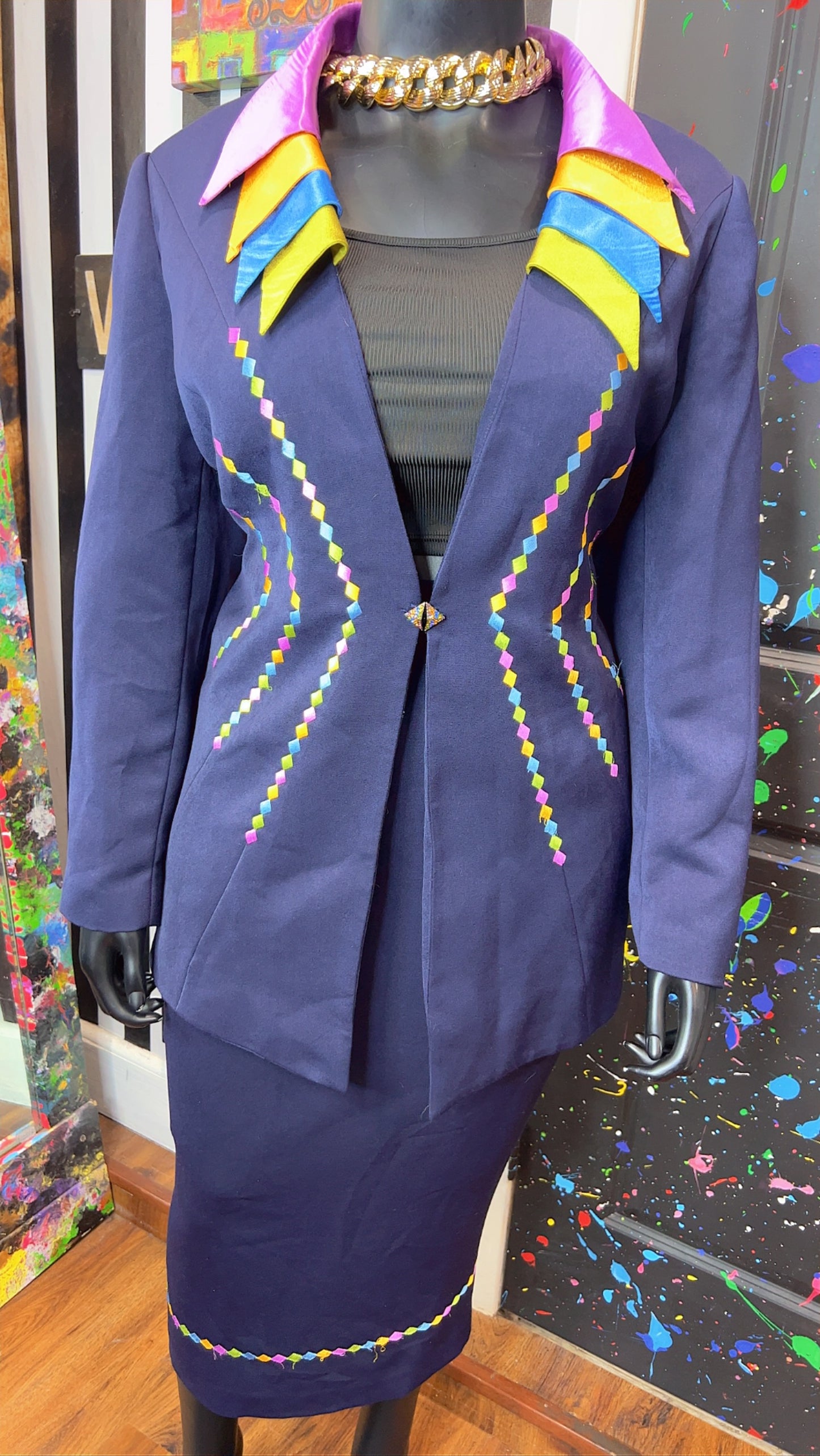 Vintage Rainbow Collar Skirt Suit (20W)