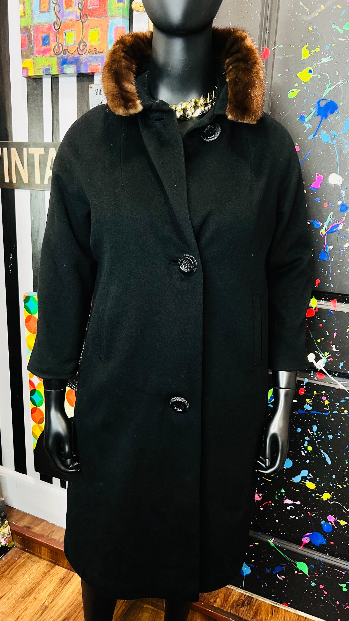 Vintage Black & Faux Fur Coat (12)