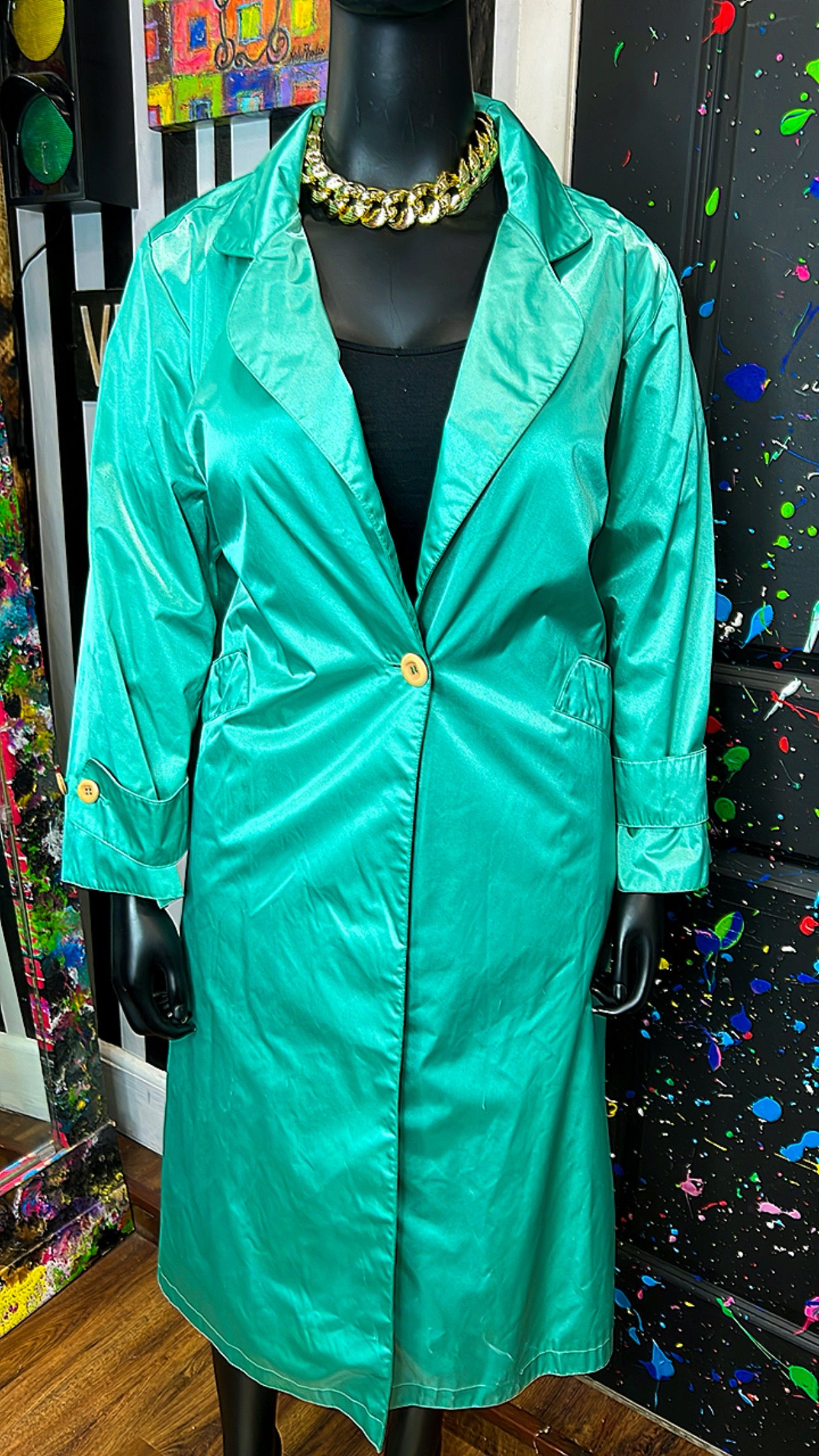 Vintage Mint Greenish Trench Coat (12)