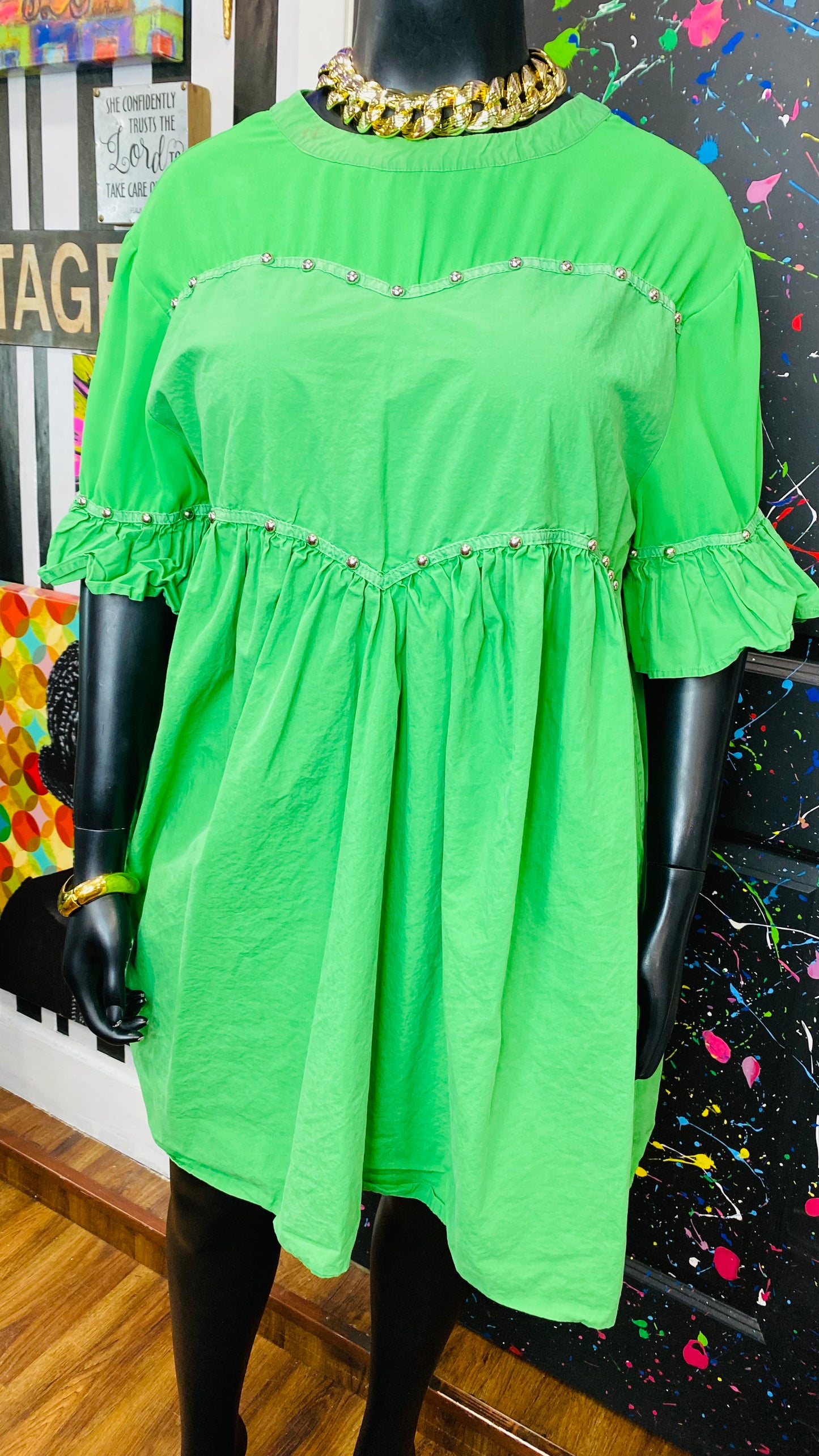 Slightly Distressed Green Studded Tunic (18)