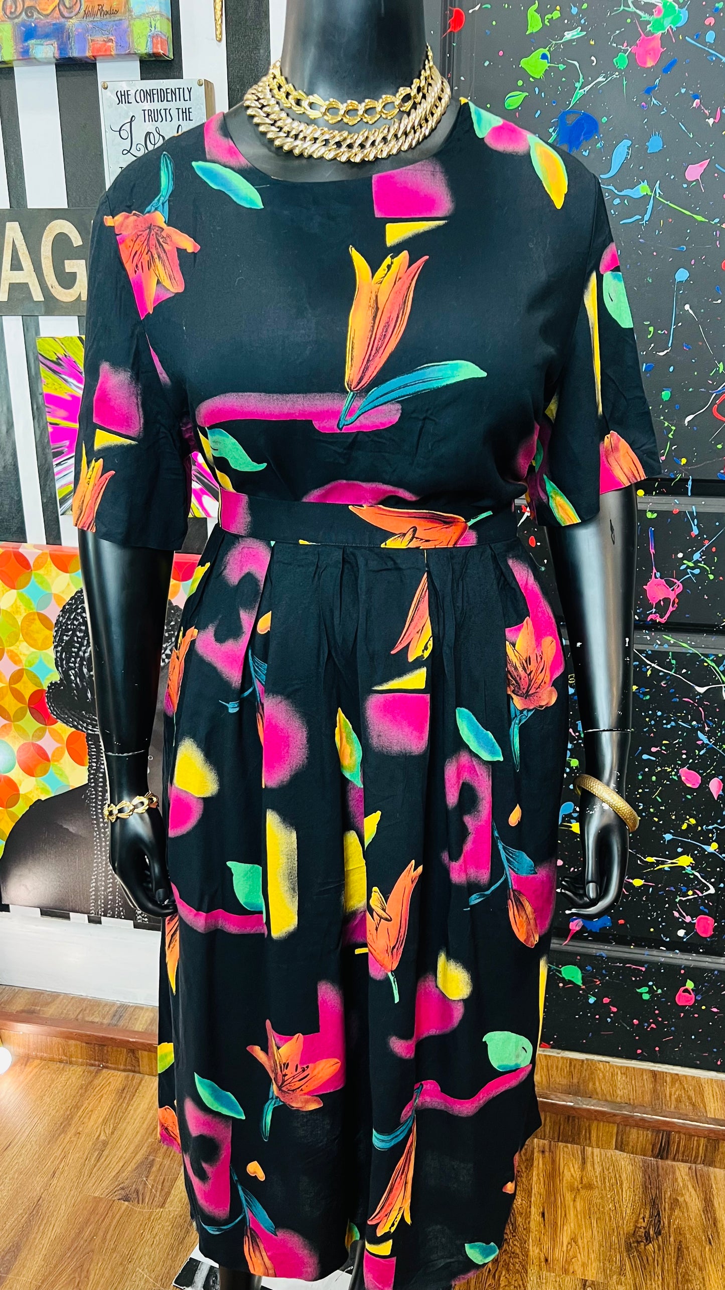 Vintage Rayon Abstract Skirt Set (22)