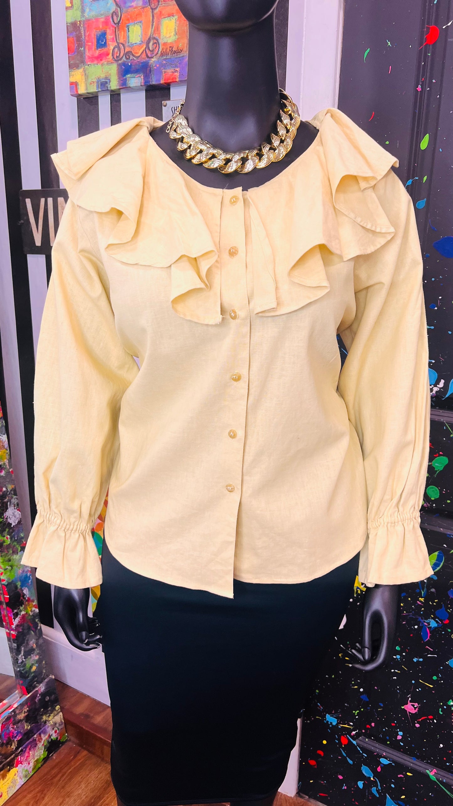 Vintage Pastel Yellow Blouse (22)