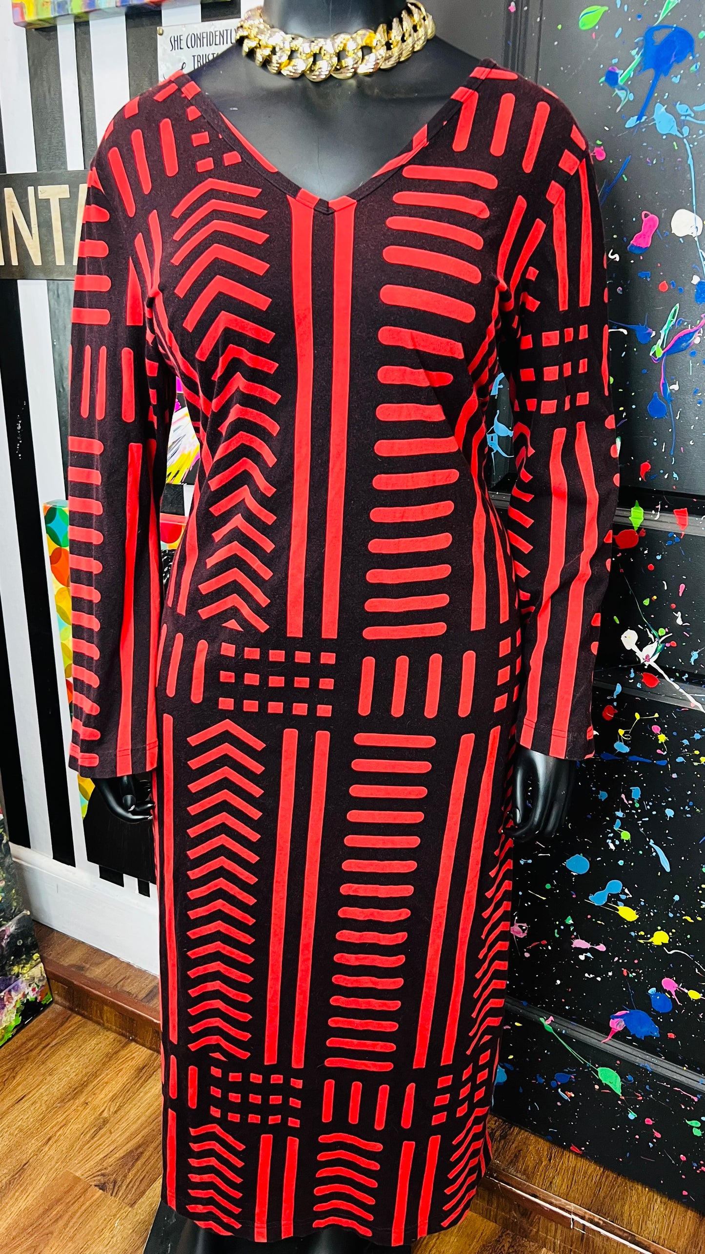 Vintage Cotton Tribal Black & Red Dress (18/20)