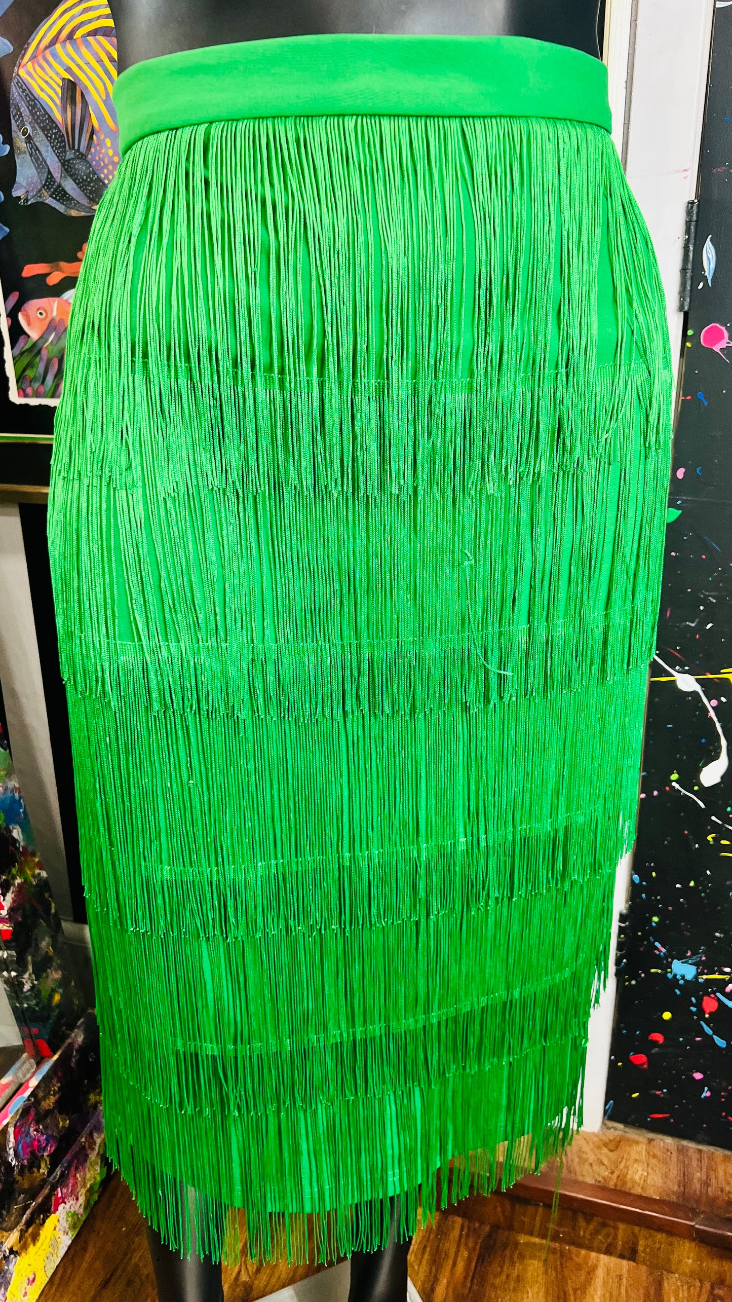 Vintage Inspired Green Fringe Skirt (18)
