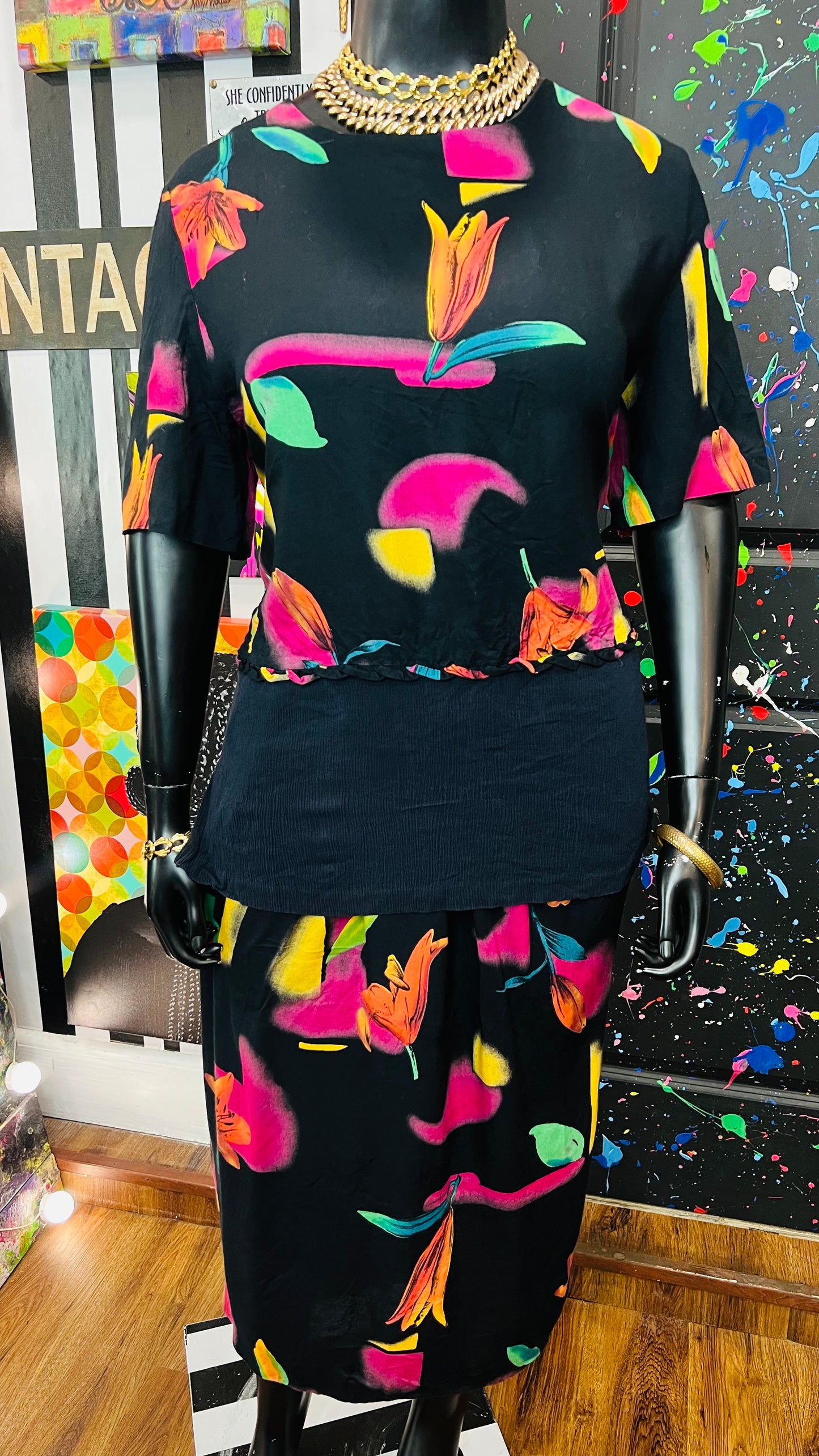 Vintage Rayon Abstract Skirt Set (22)