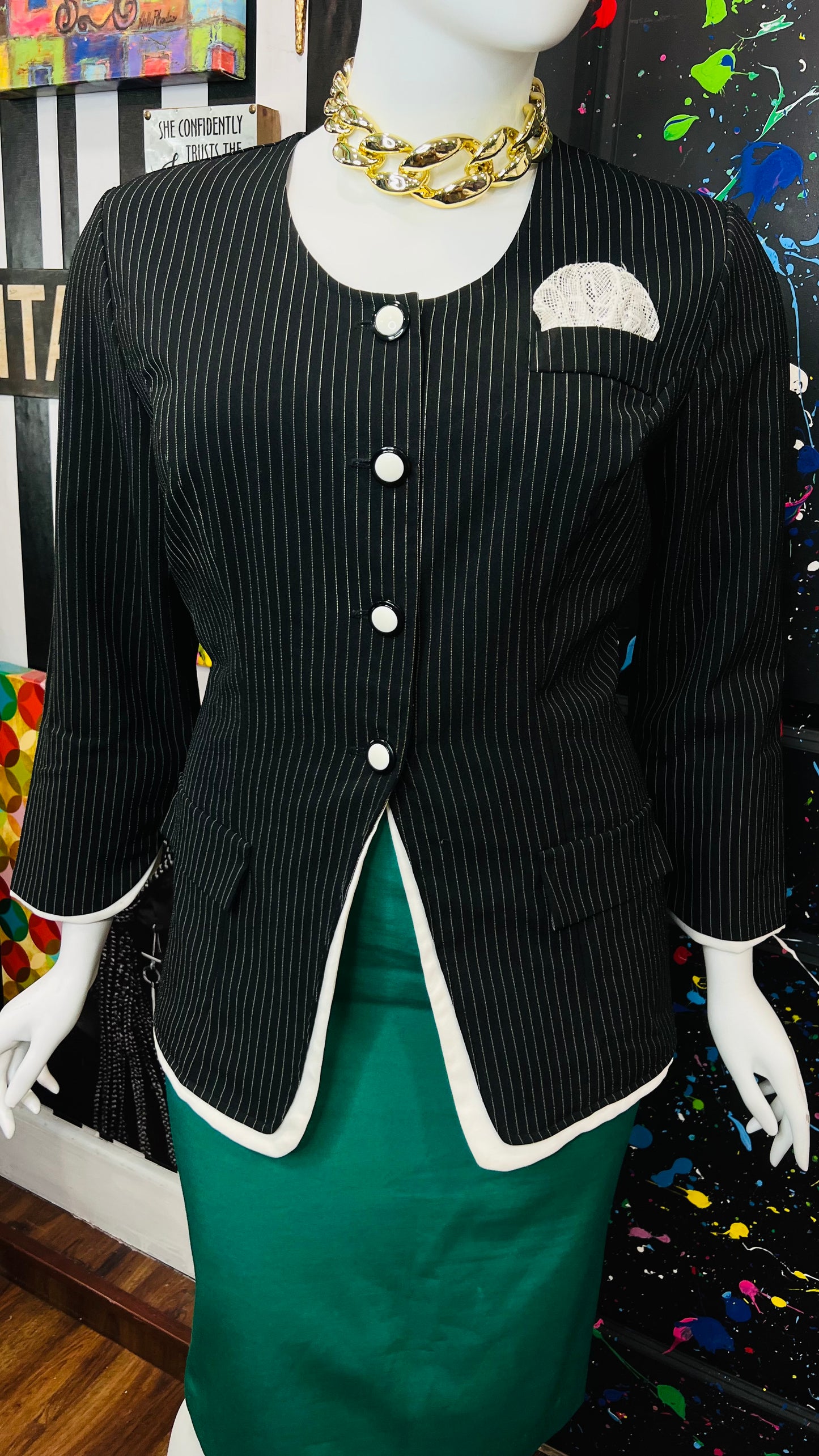 Vintage Pin Striped Black & White Blouse (16)