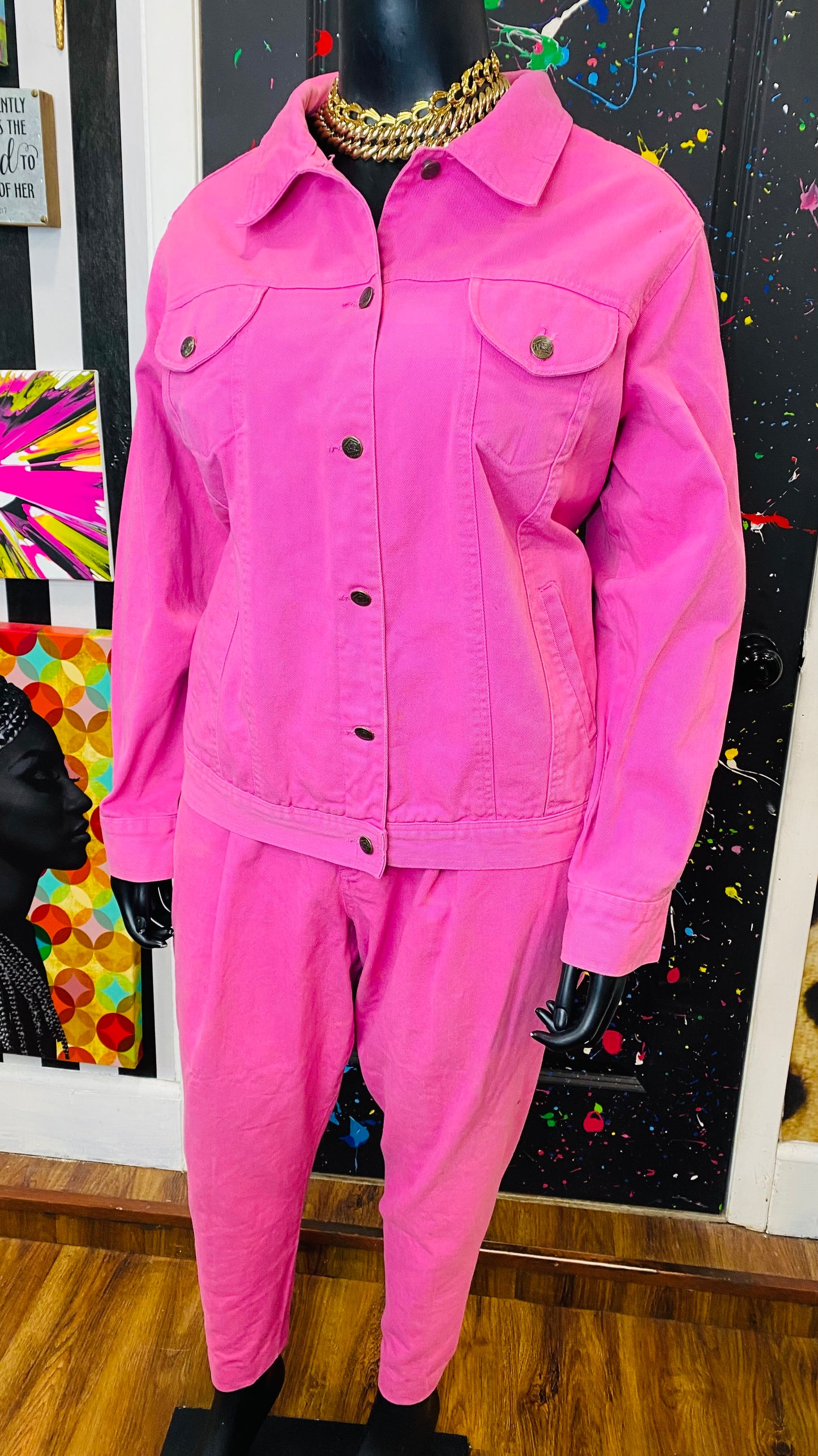 Vintage 90’s Red Denim Set- Pink Jeans & Denim Jacket (26W)