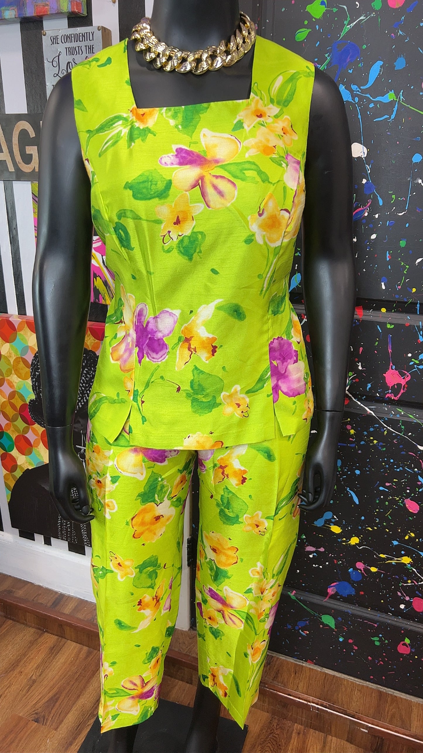 Vintage Green & Floral 3 Piece Pants Set (18W)