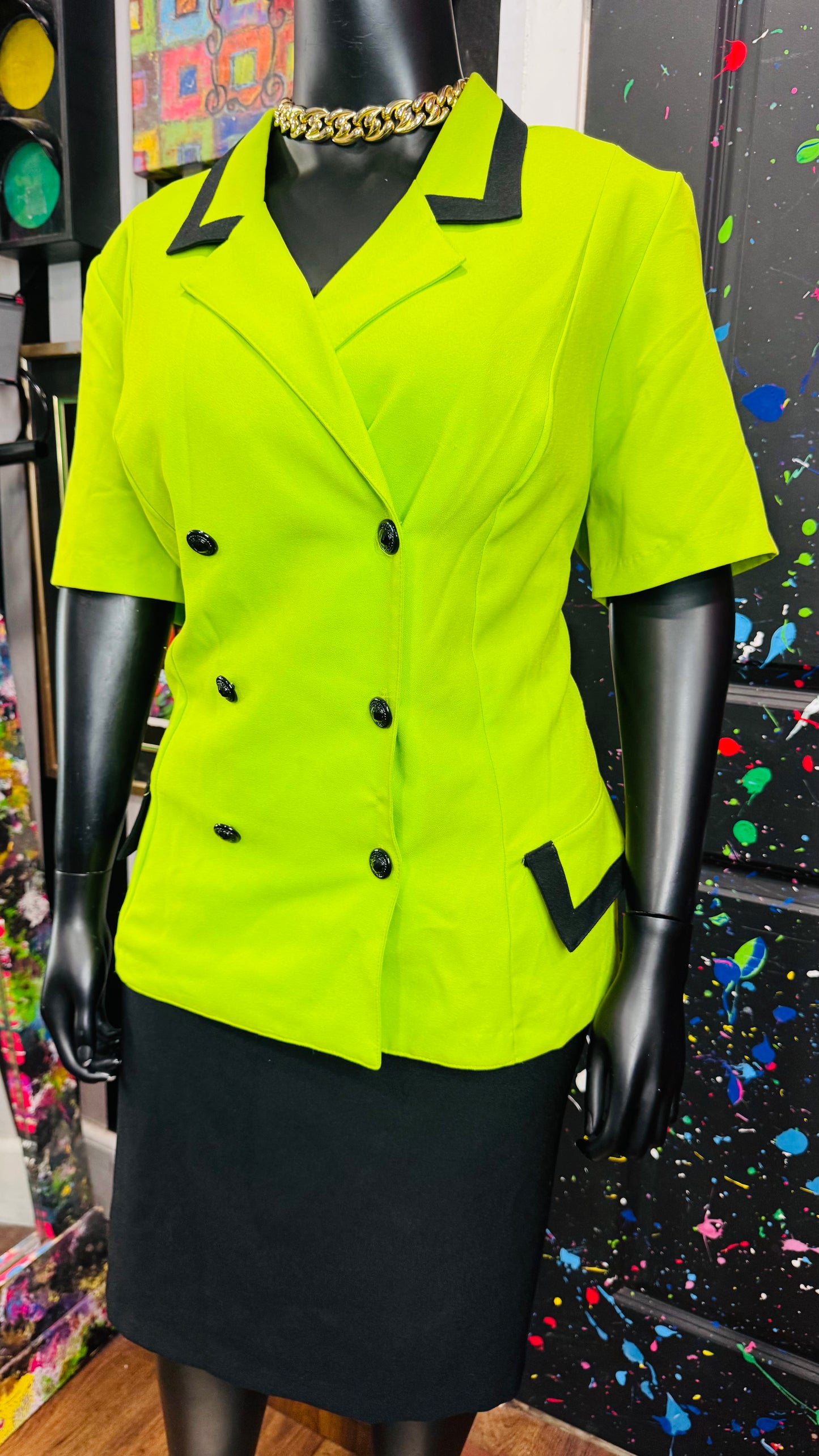 Vintage Green & Black Skirt Suit (22W)