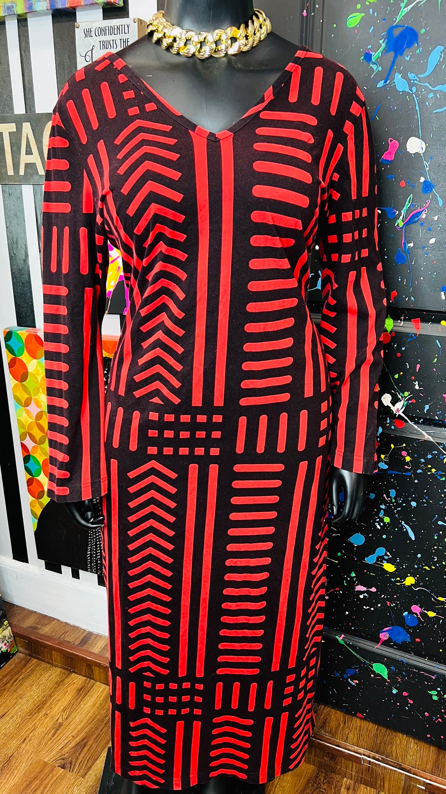 Vintage Cotton Tribal Black & Red Dress (18/20)