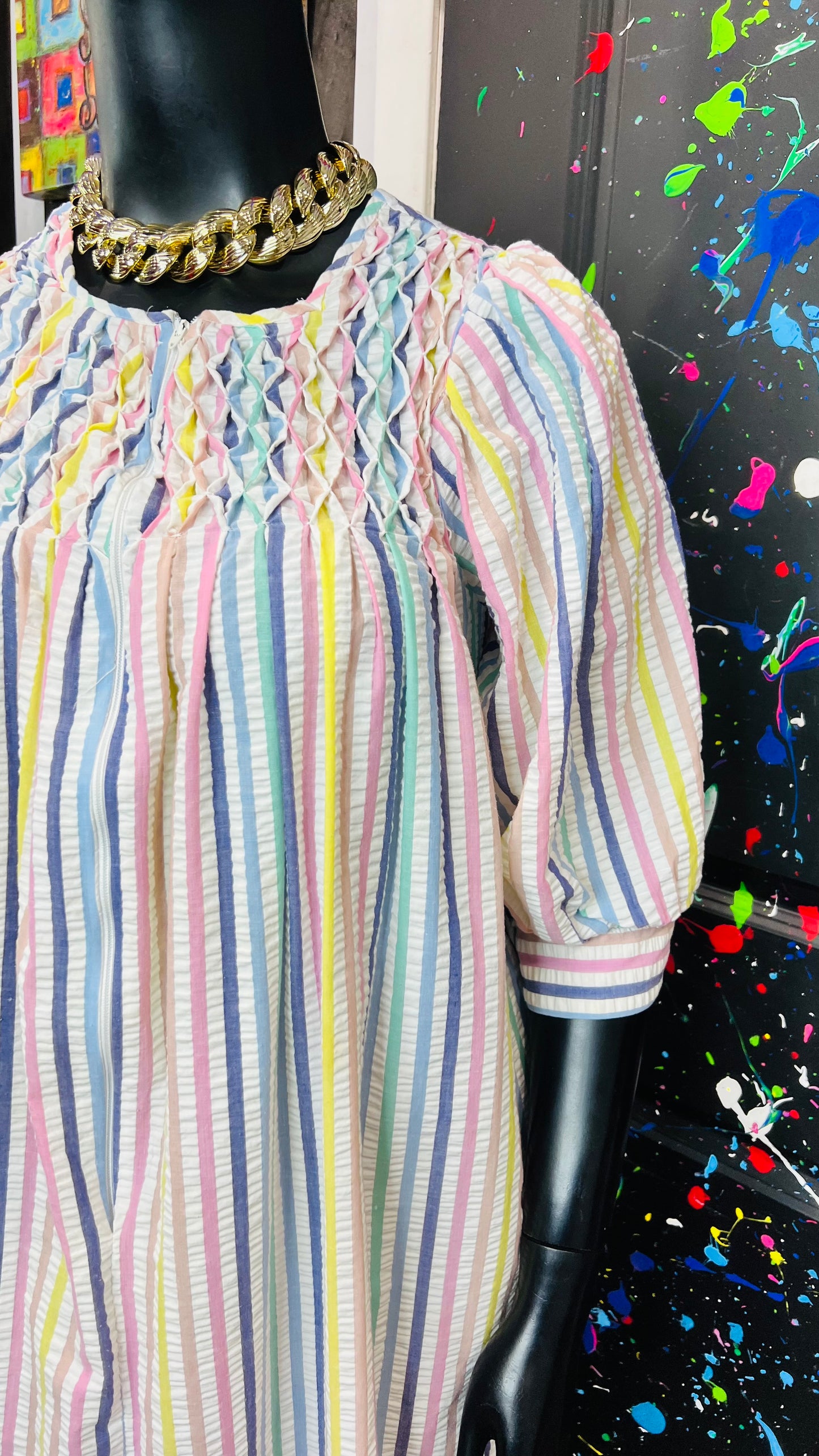 Vintage Striped Pastel Night 70’s Gown (12/14)