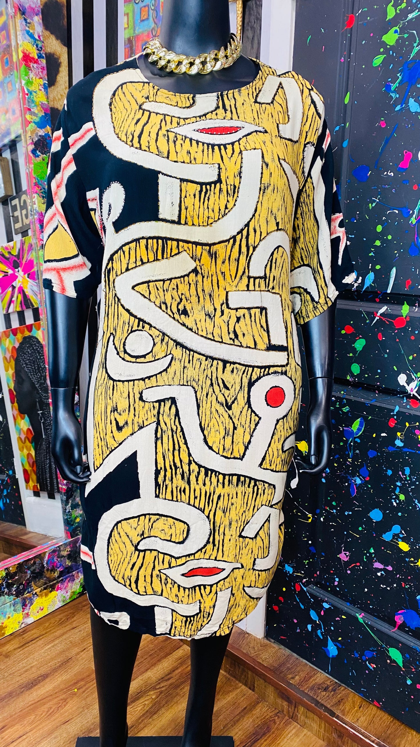 Vintage Traditional African Print Tunic- High Splits on Side (22)