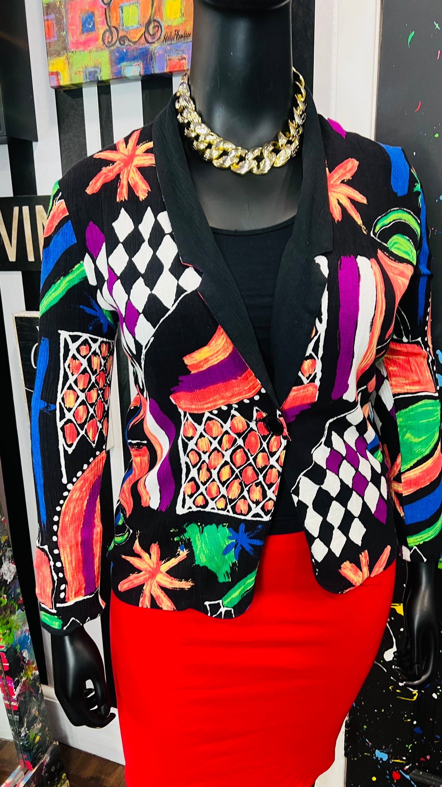 Vintage Rayon Abstract Light Blazer (12/14)