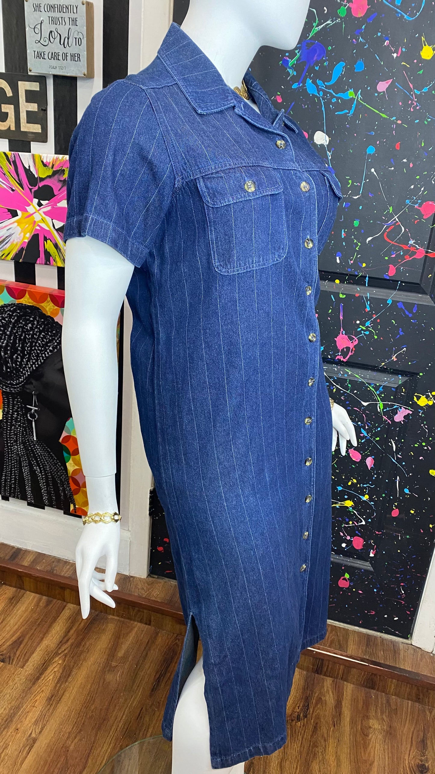 Vintage Pin Striped Denim Dress (16W)