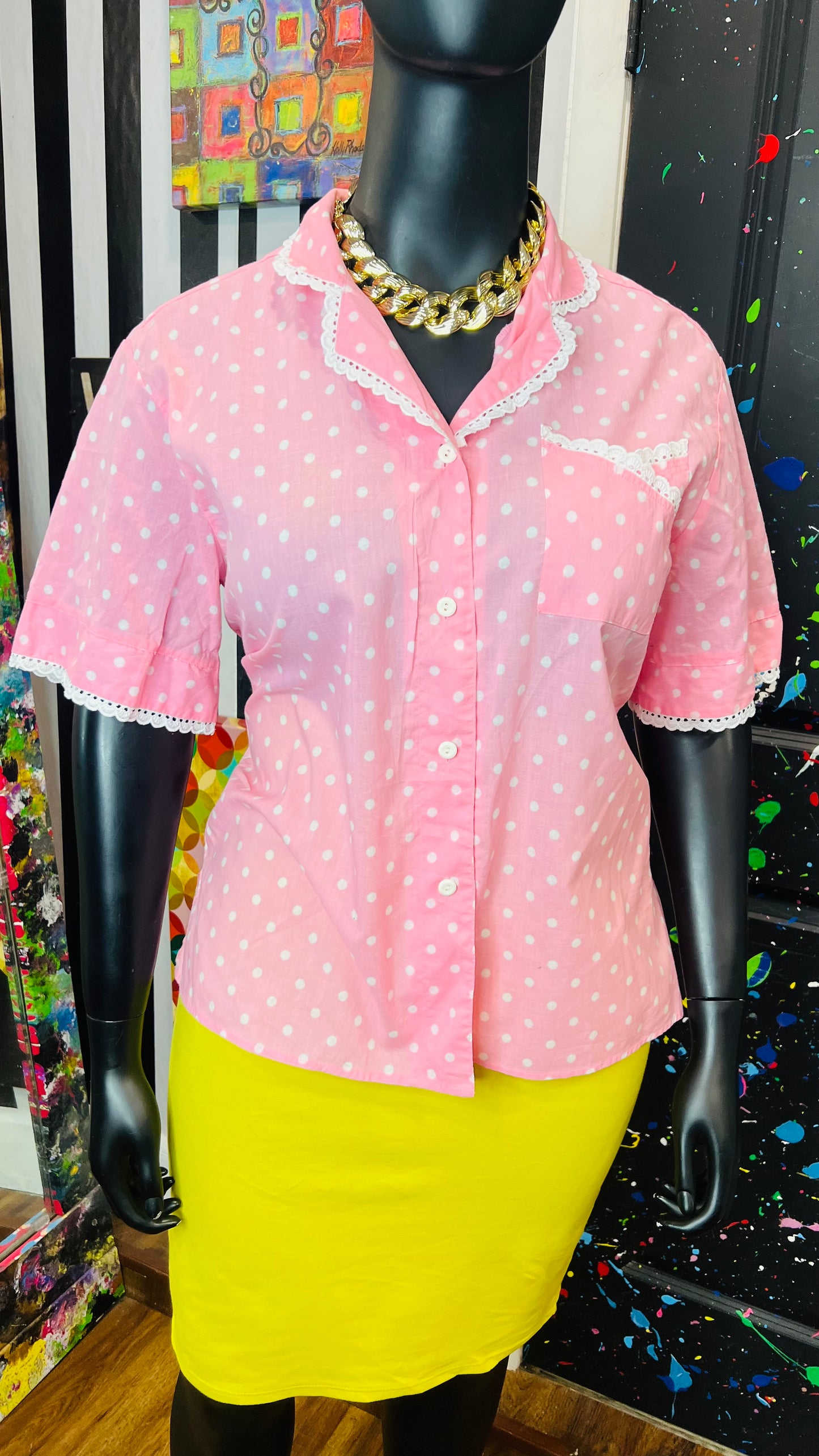 Vintage Lace & Polk Dot Blouse (18)