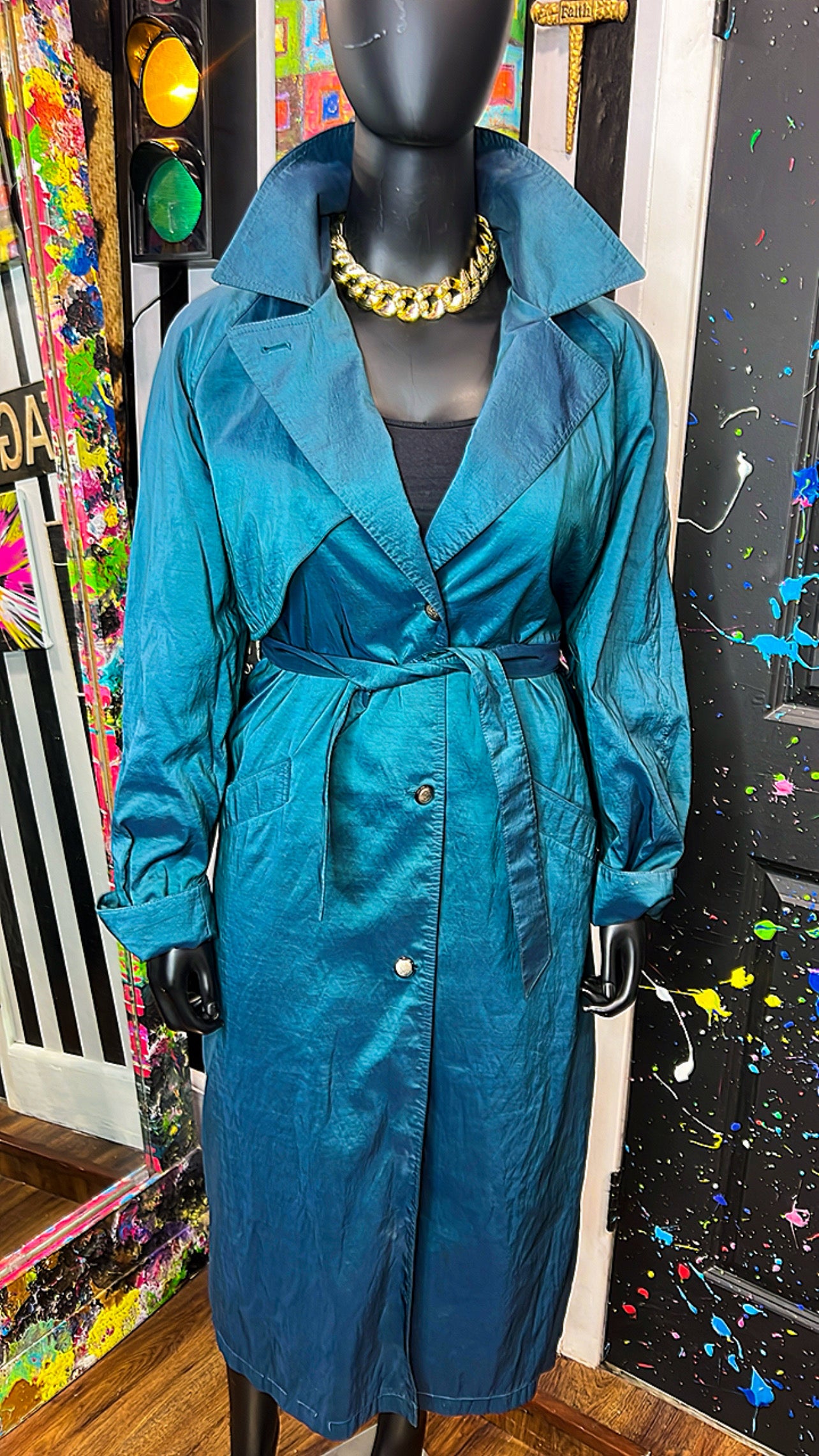 Vintage Teal Trench Coat w/ Belt (14)