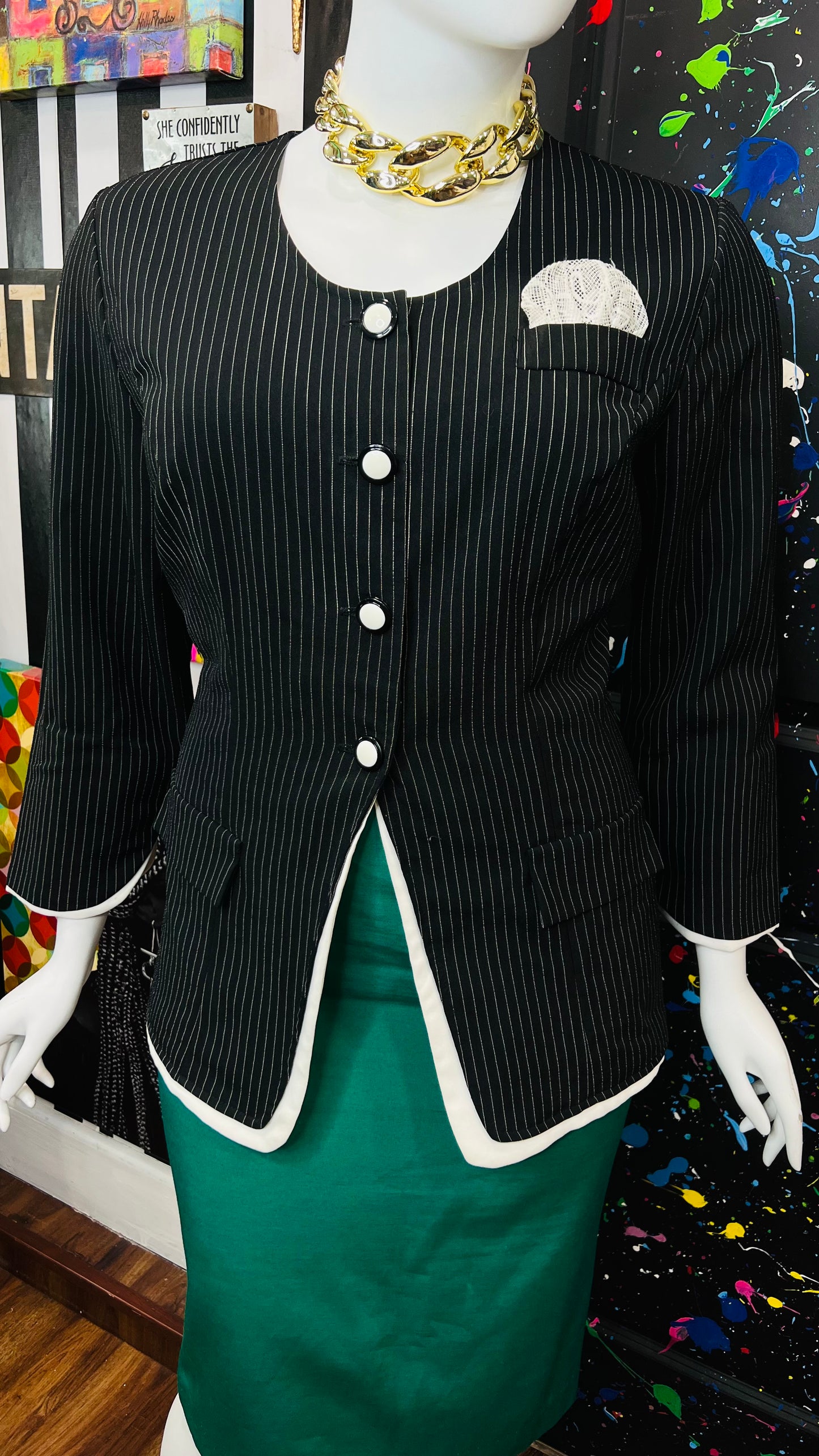 Vintage Pin Striped Black & White Blouse (16)