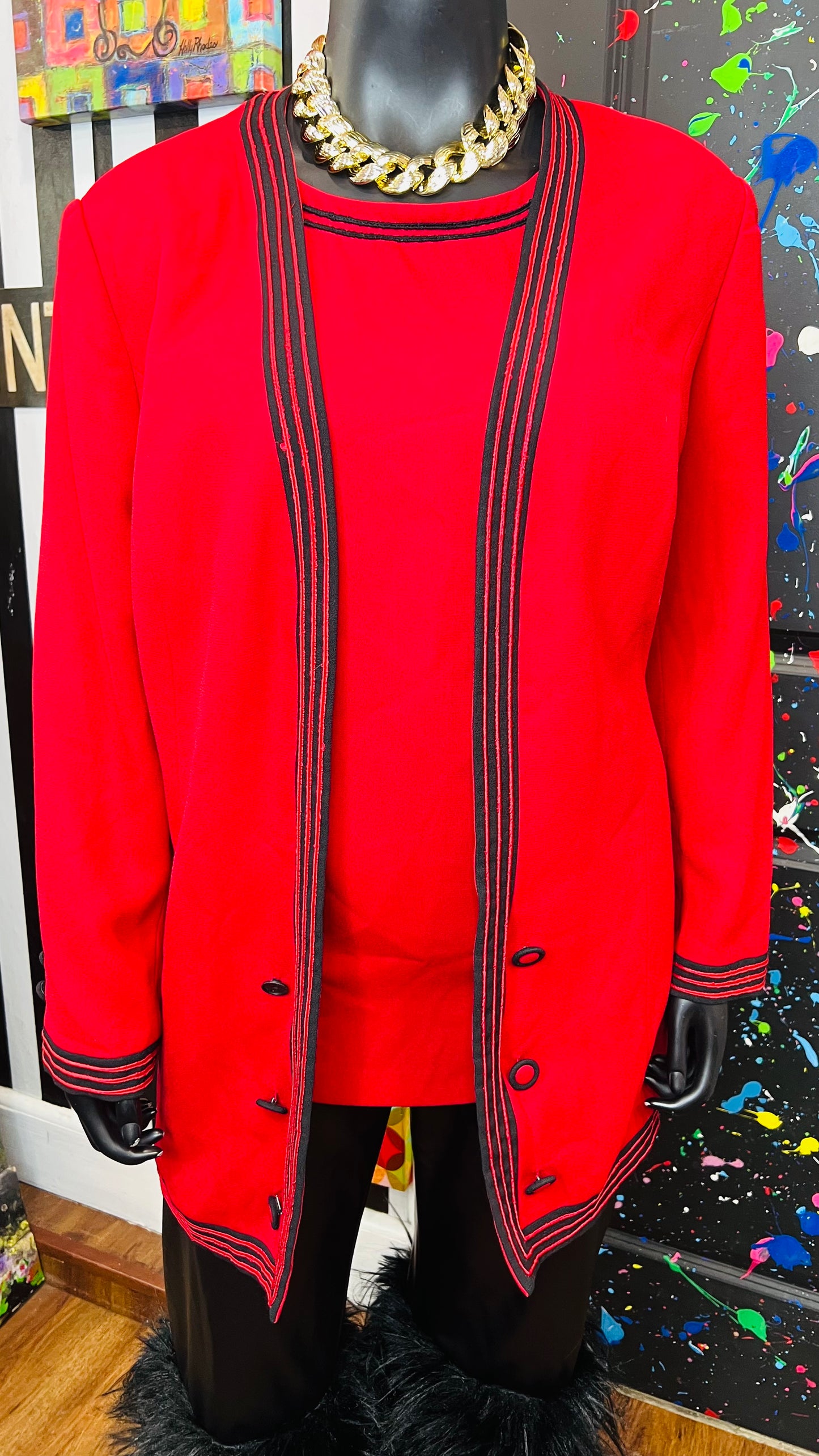 Vintage Red & Black 2 Piece Blouse & Blazer (24)