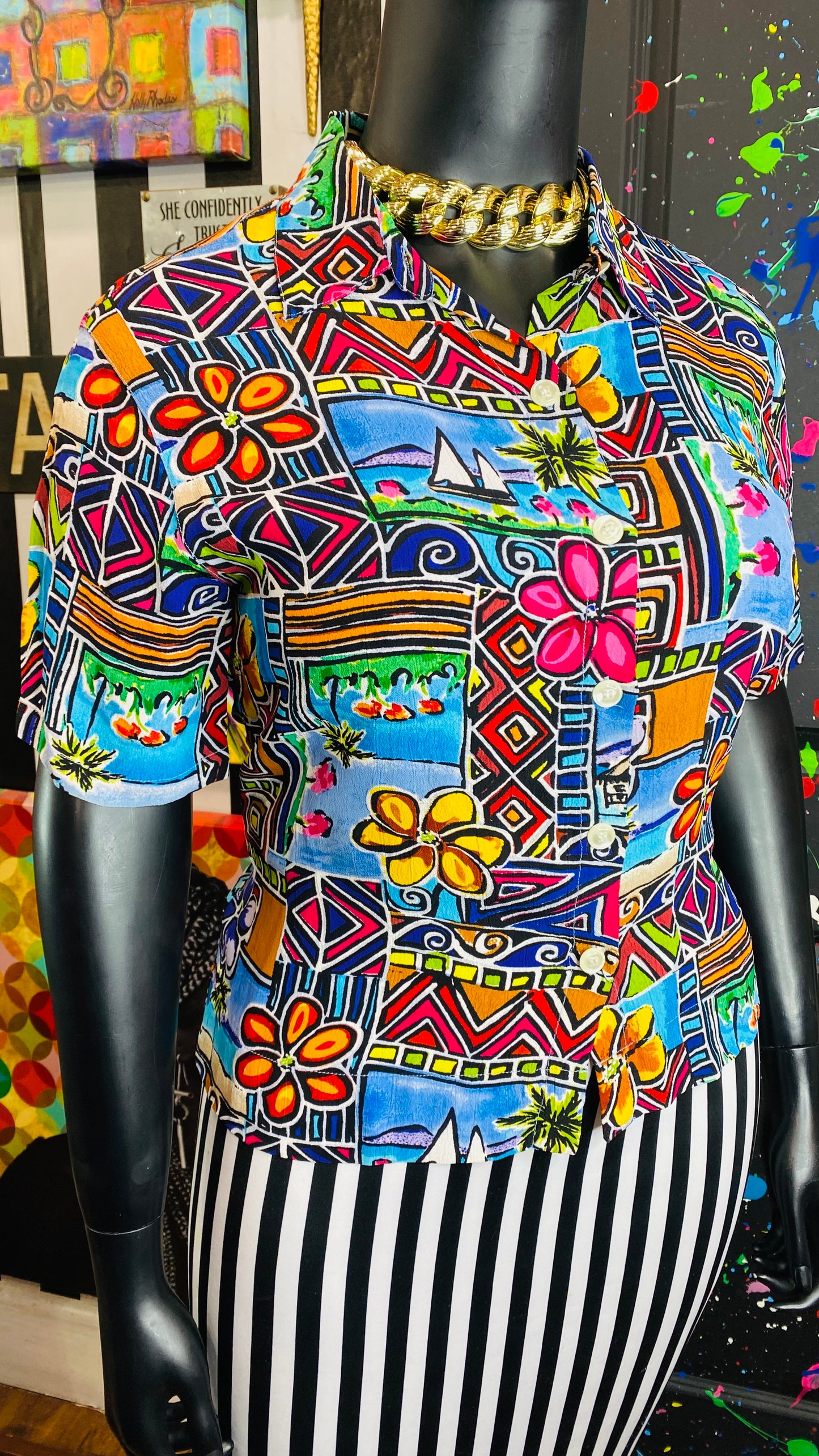 Vintage Cropped Abstract Blouse (12)