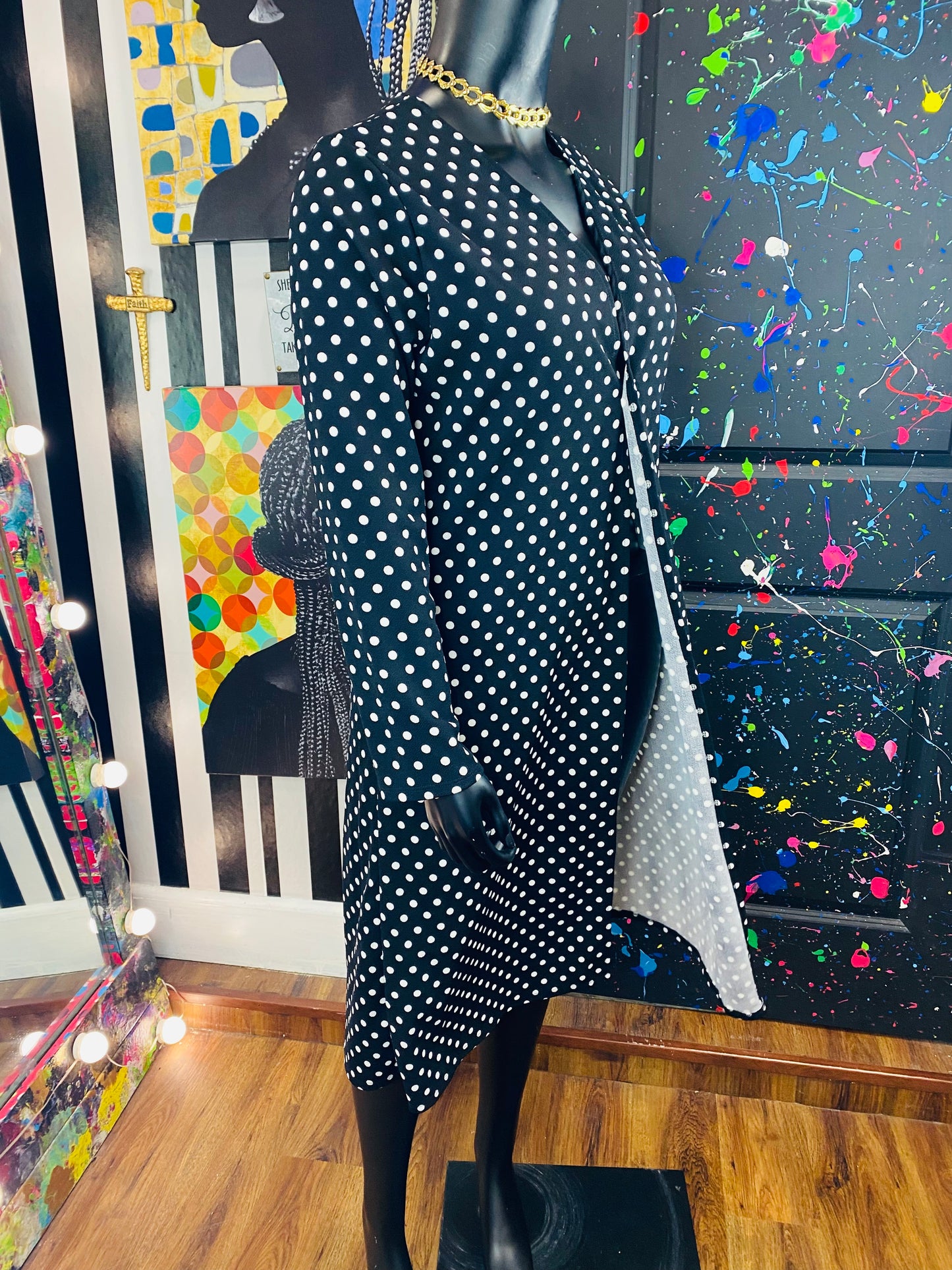 Vintage B&W Polkadot Open Duster