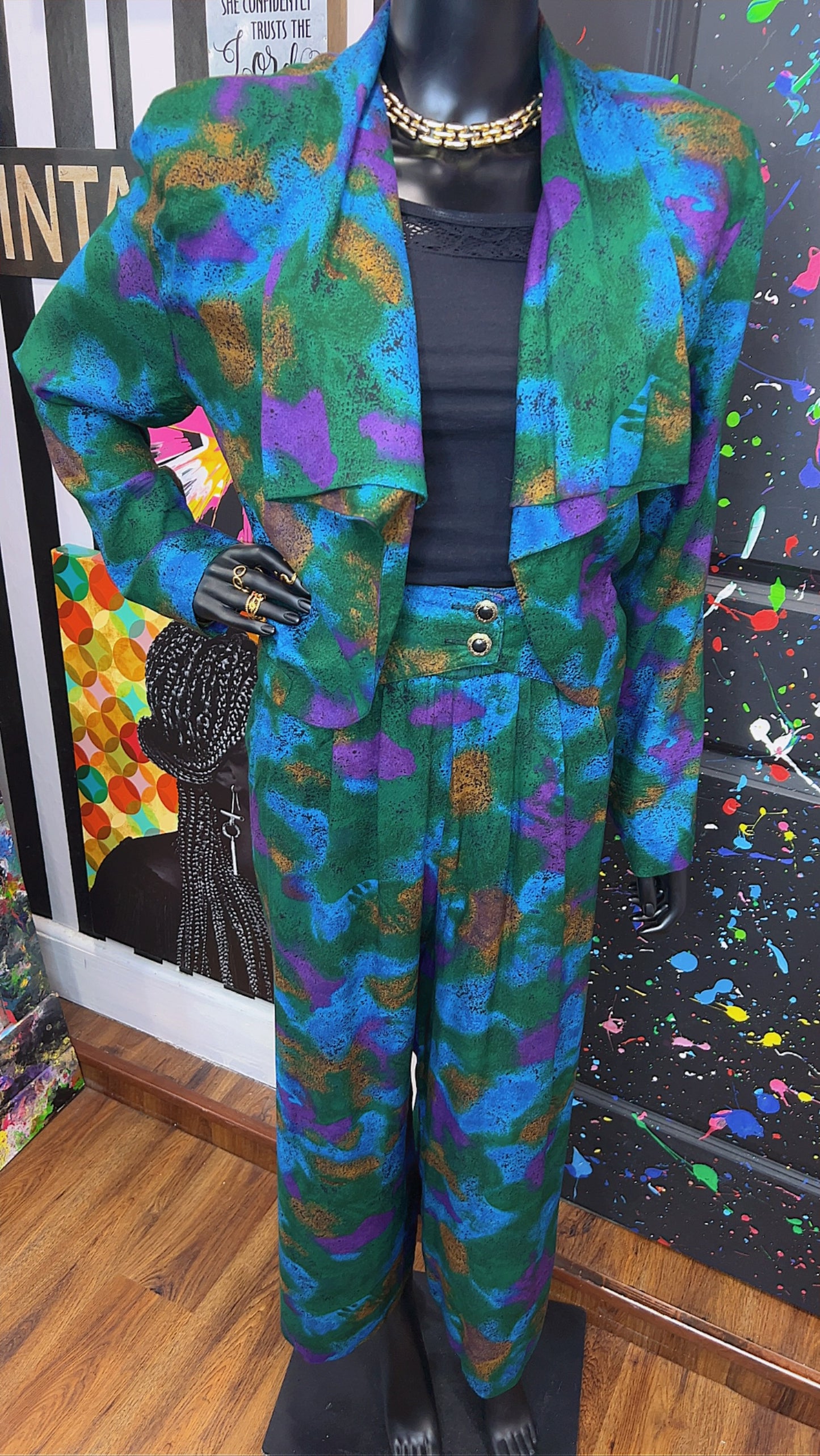 Vintage Abstract Rayon Pants Set (14)