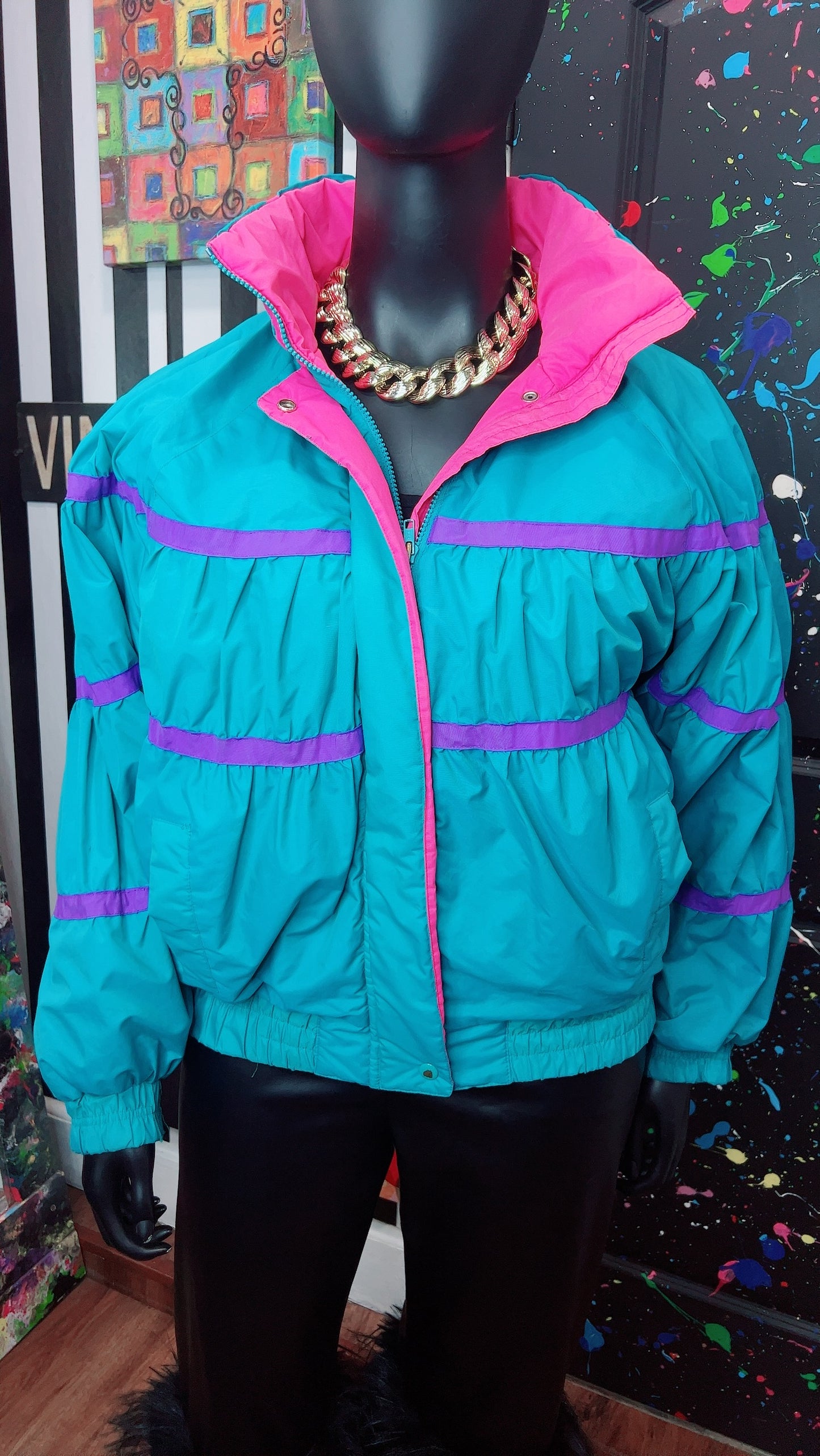 Vintage Blue, Purple & Pink Puffer Coat (18/20)