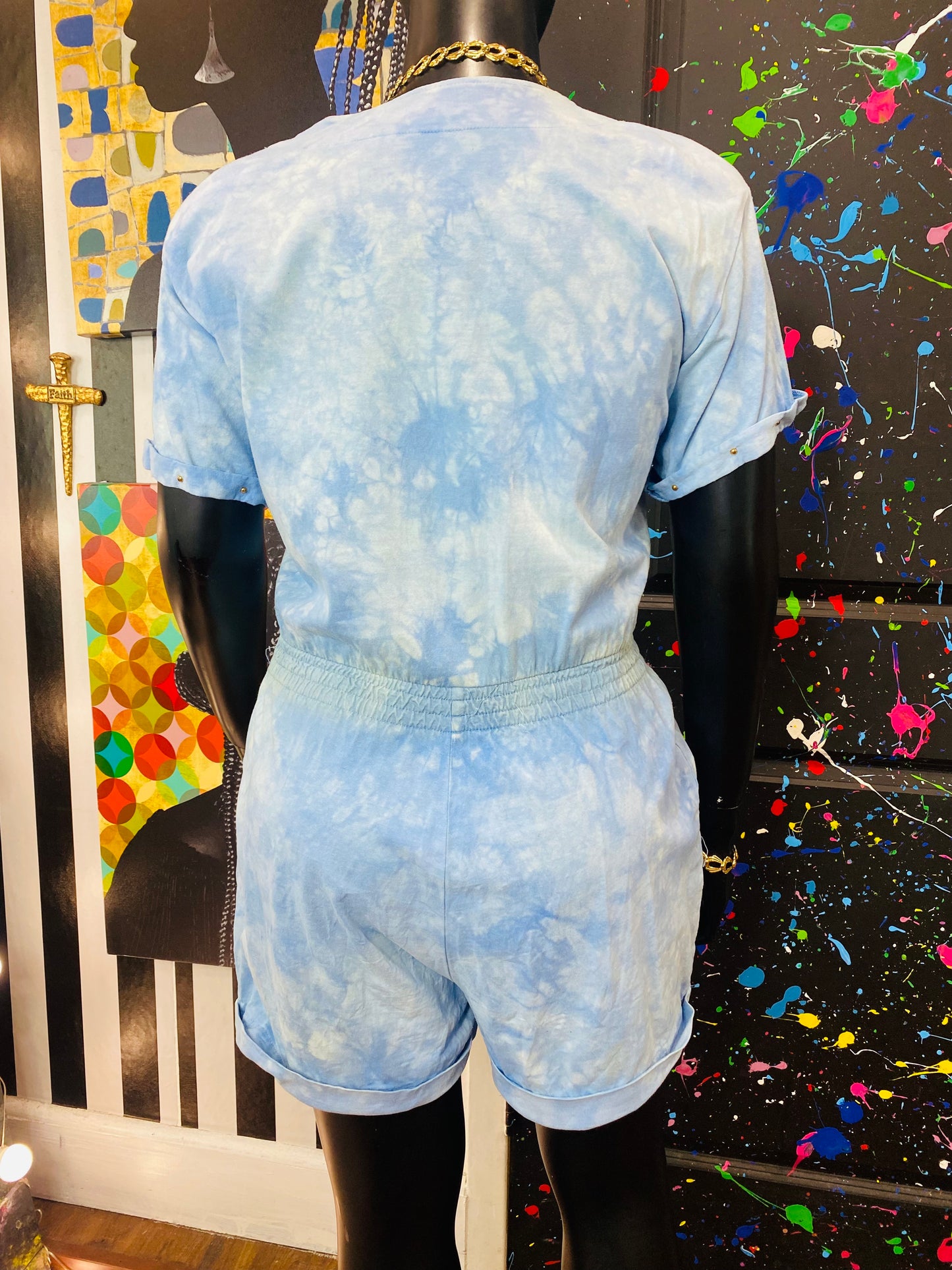 Vintage Denim Jewel Studded Romper