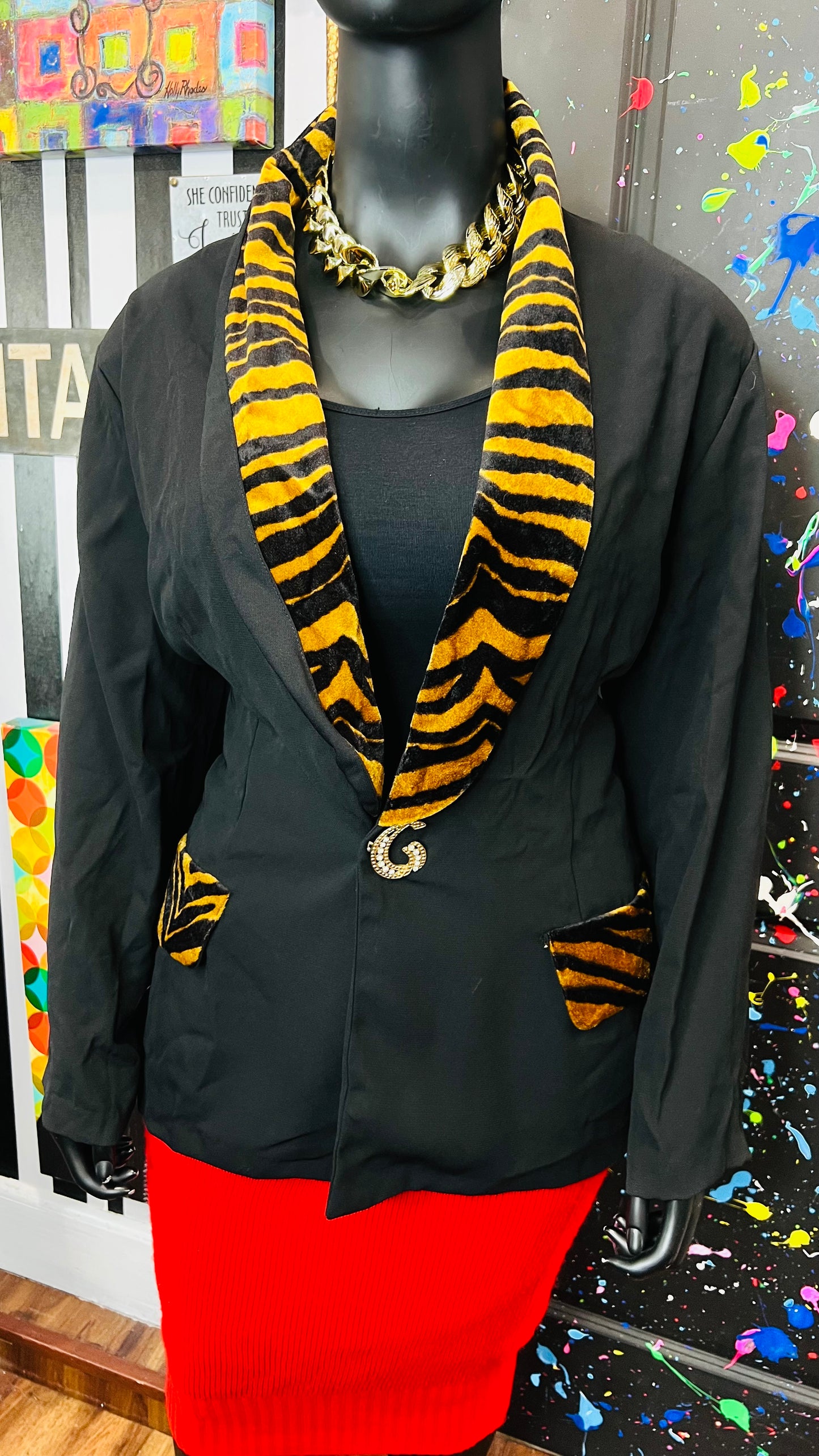 Vintage Animal Print Trim Blazer (20/22)