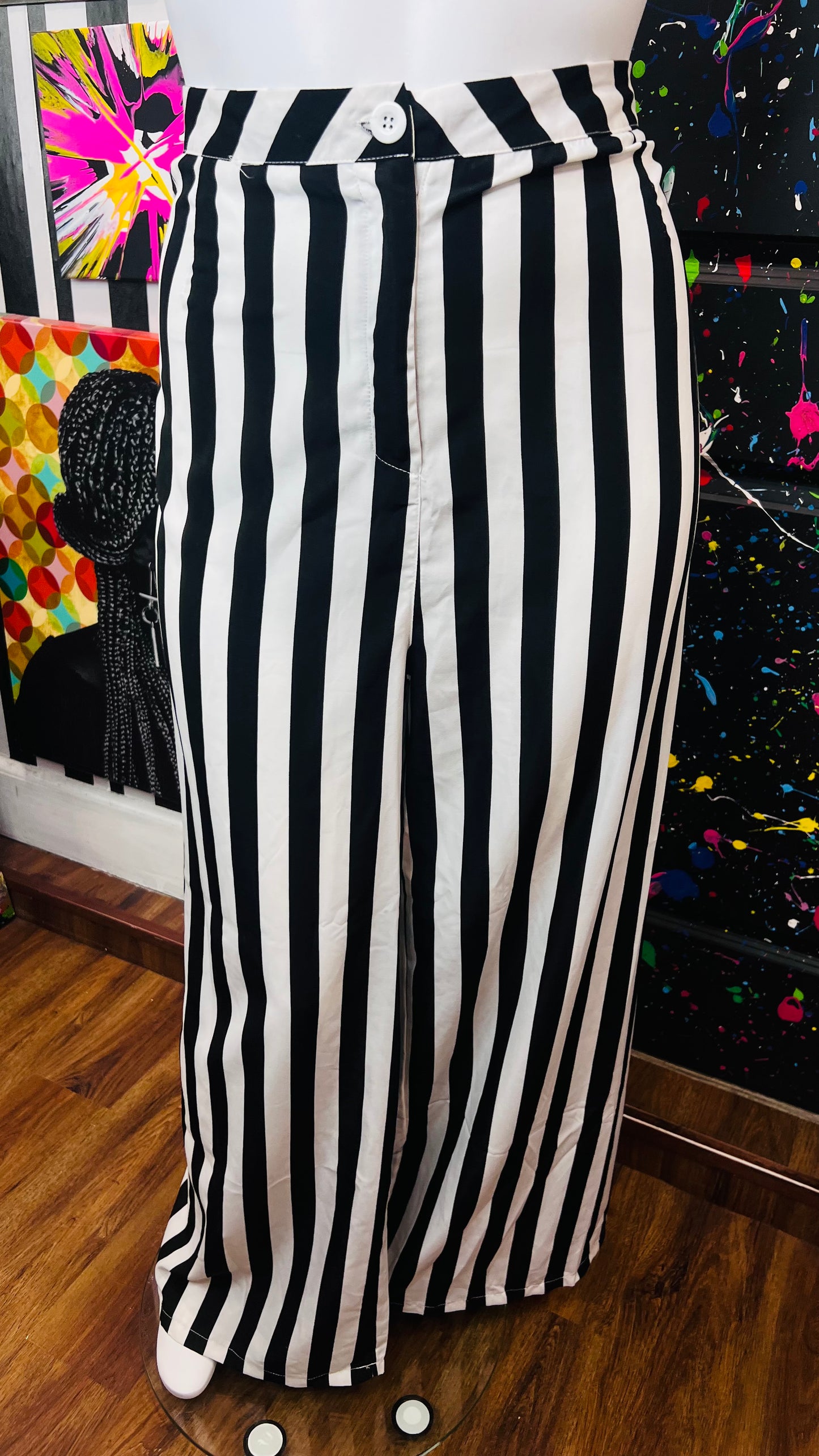Black & White Striped Wide Legged Pants (24)