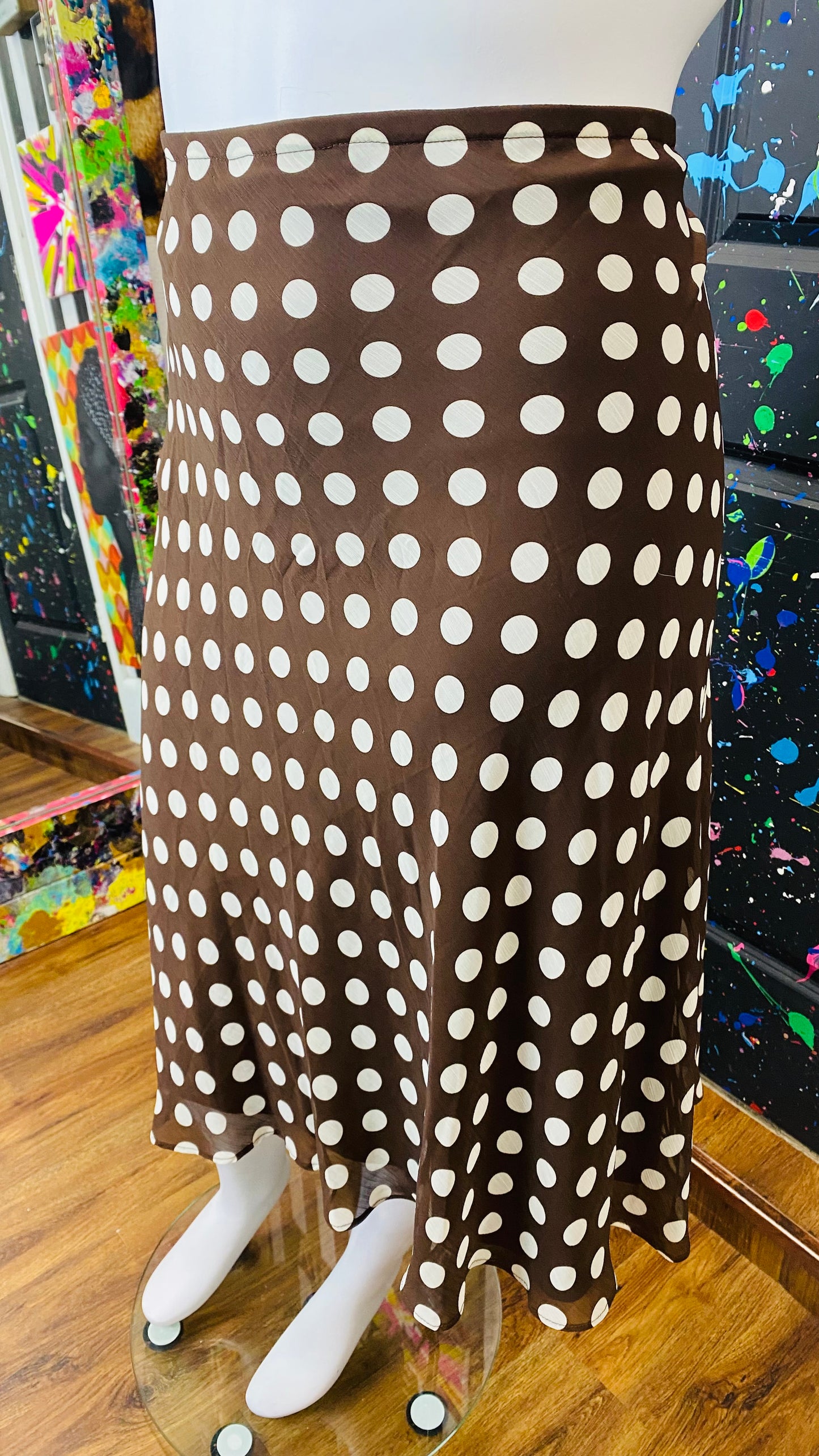 Vintage White & Brown Polka Dot Skirt (24W)