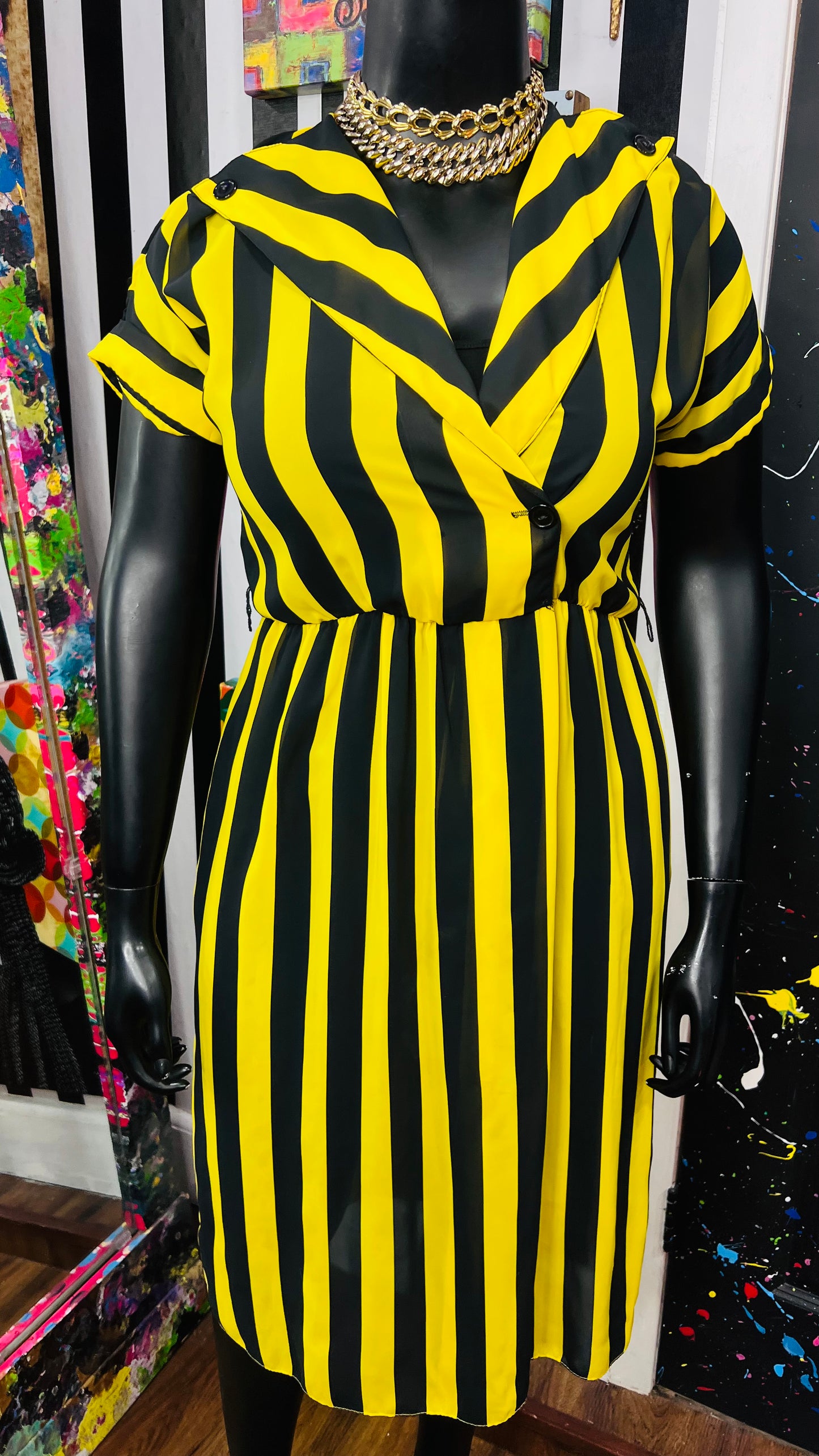 Vintage Black & Yellow Striped Dress (12)