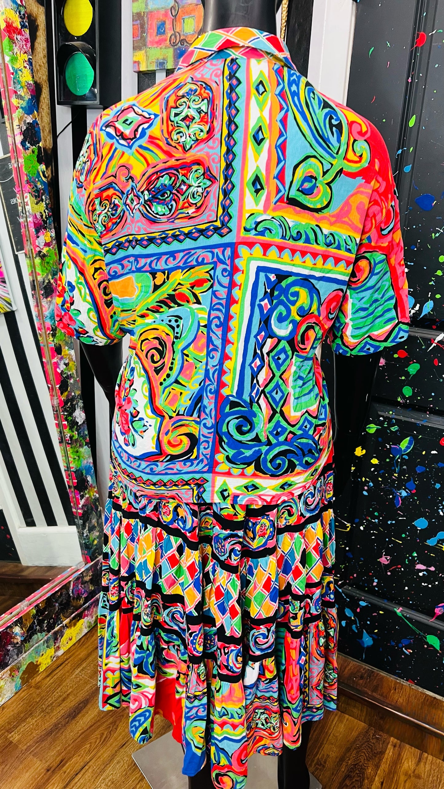 Vintage Rayon Carole Little Skirt Set (16) -Oversized *KC