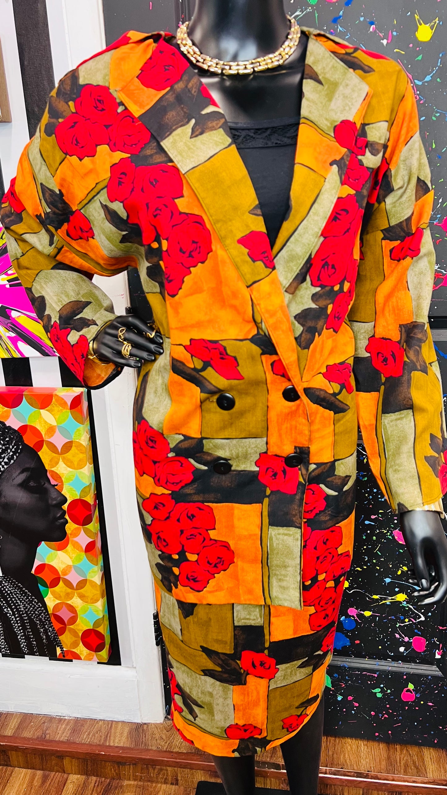 Vintage Abstract Skirt Suit w/Blazer (16W)