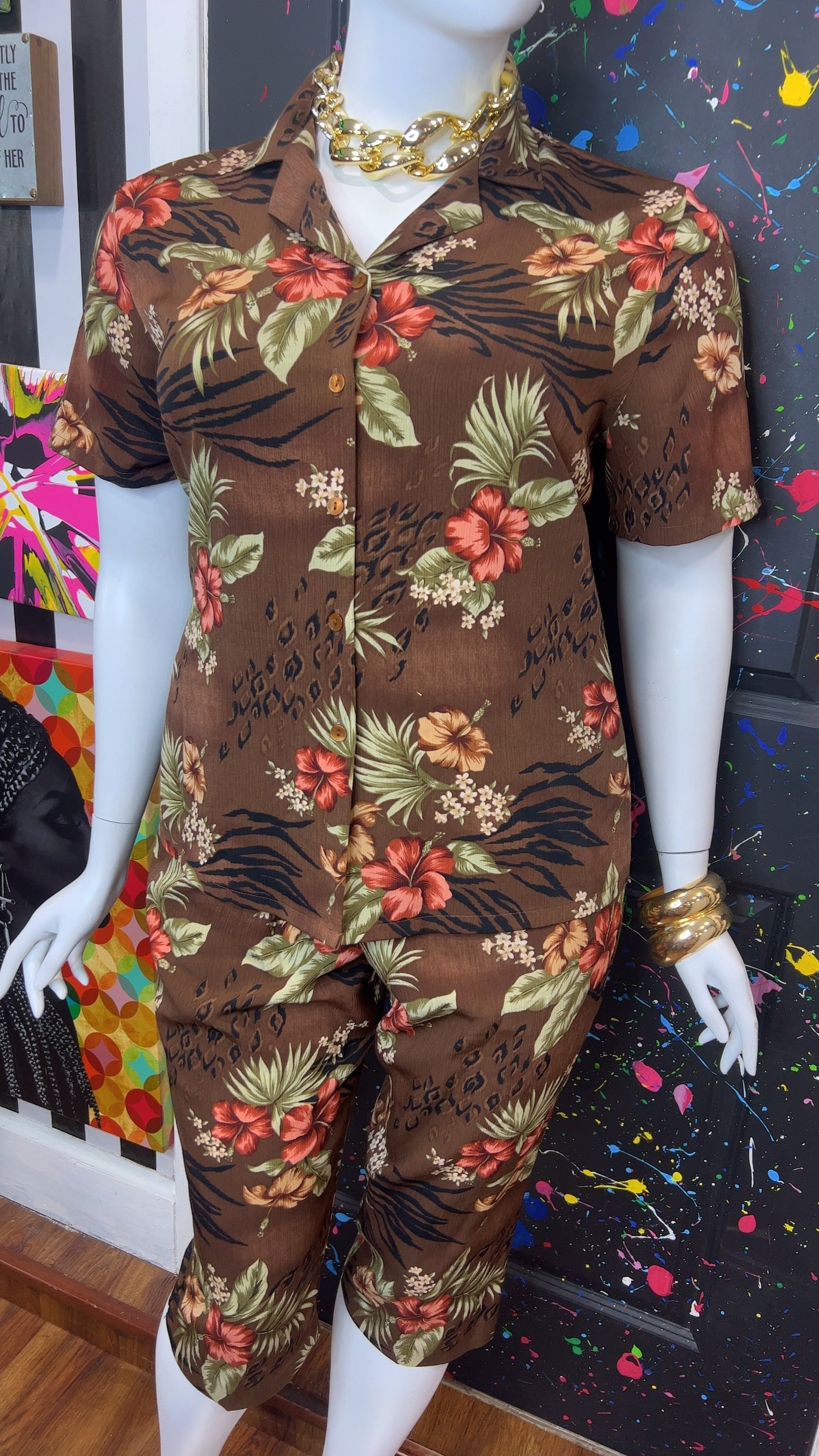 Vintage Brown Floral Capri Set (16)