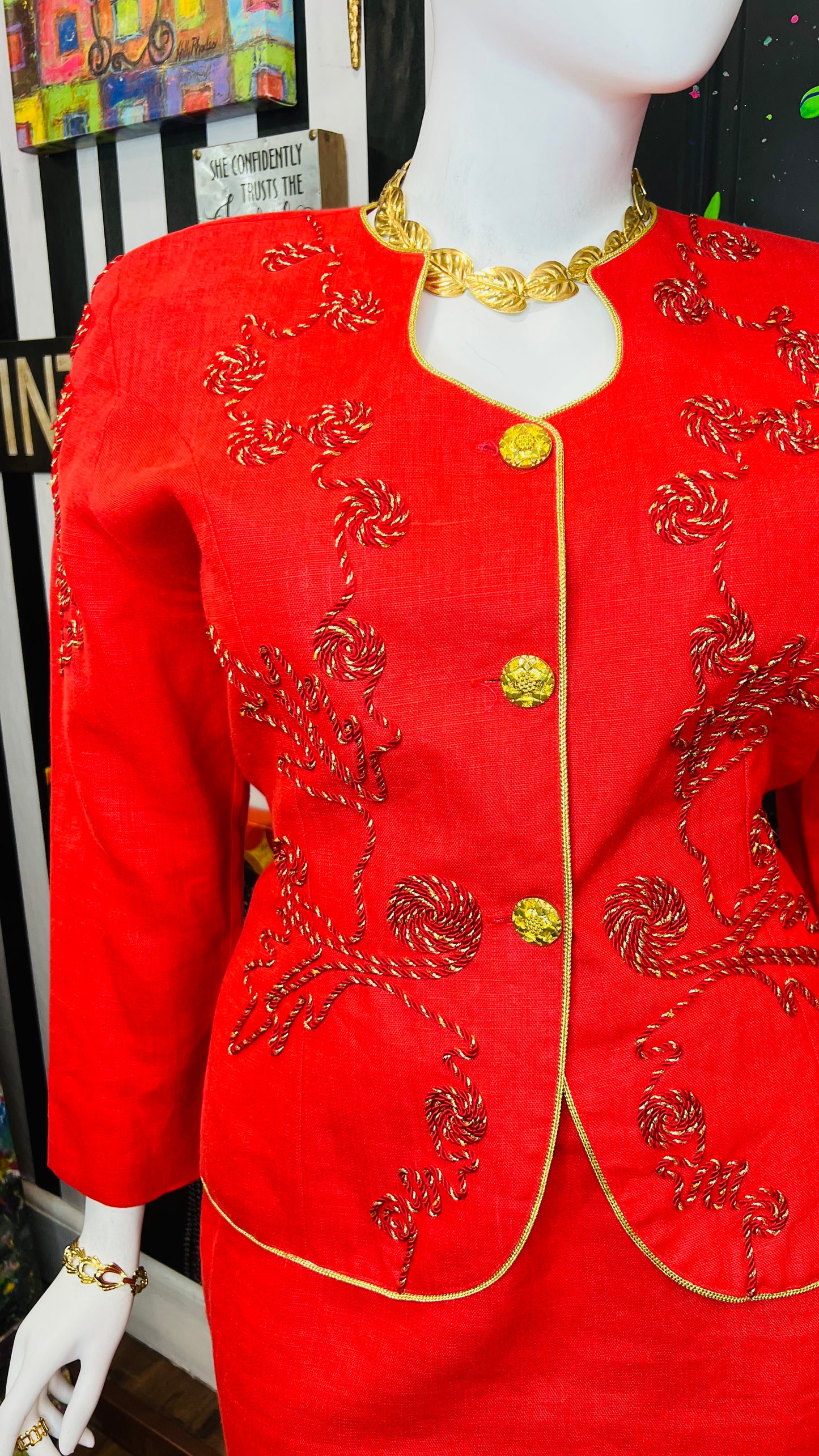 Vintage Gold & Red Skirt Suit (18)
