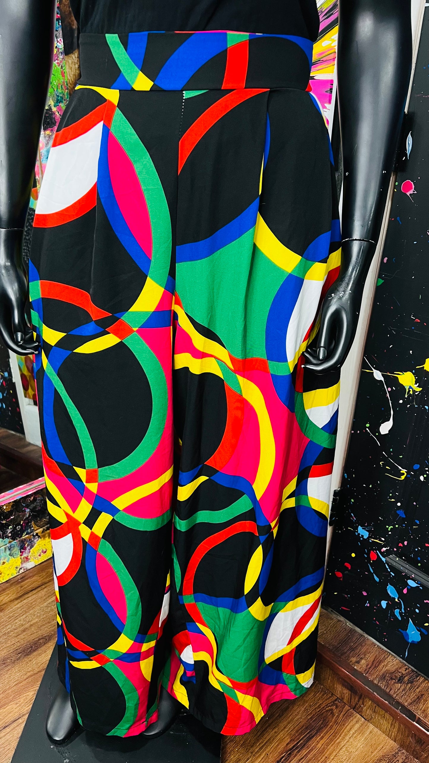 Colorblock Abstract Wide-legged Pants (22/24)