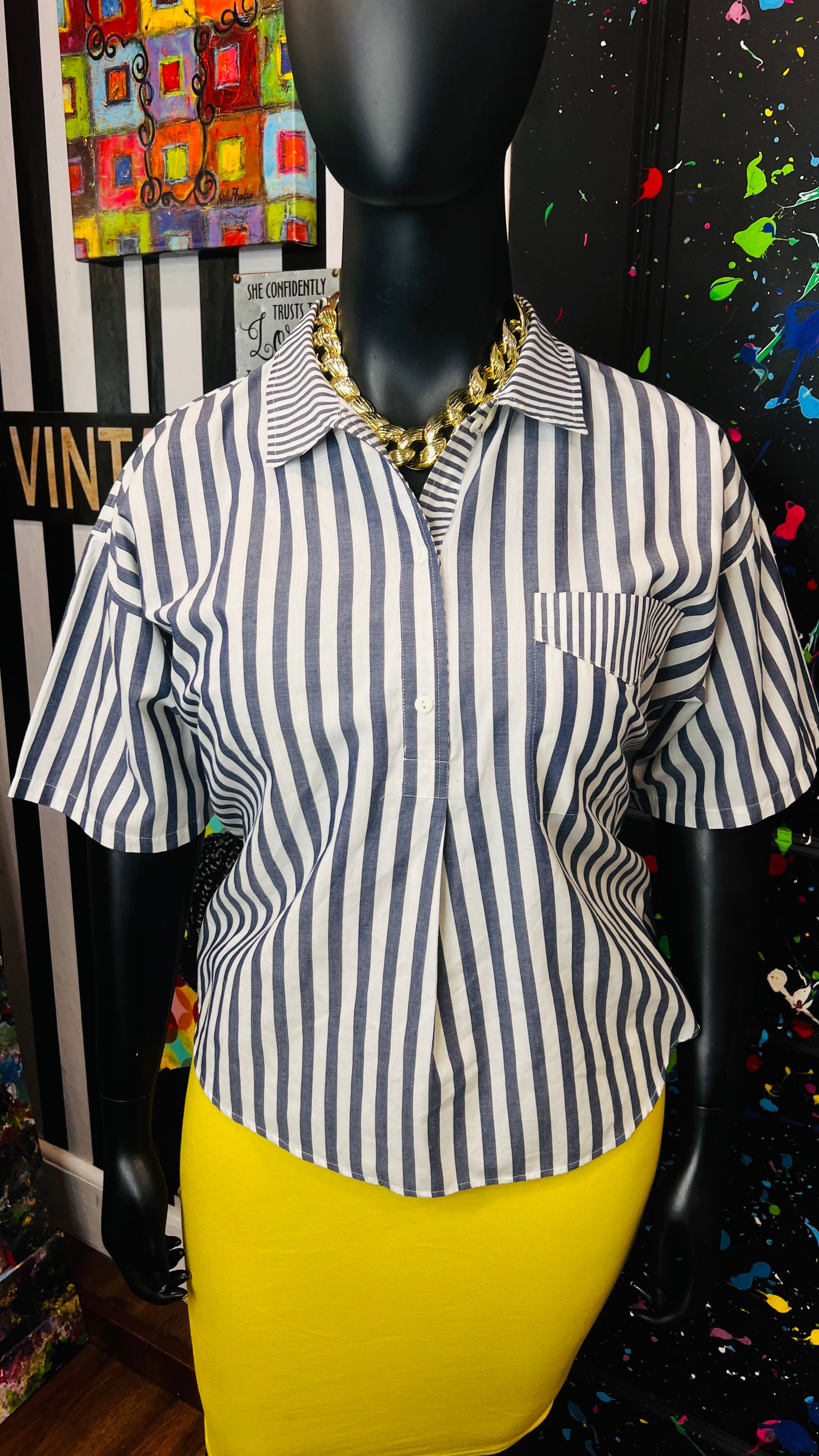 Vintage Mixed Striped Blouse (16)