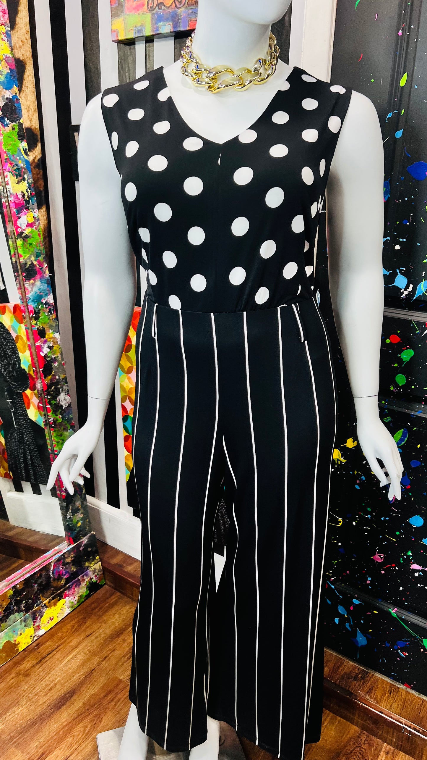 Vintage Inspired Black Striped Jumpsuit - New w/ Tags (22/24)