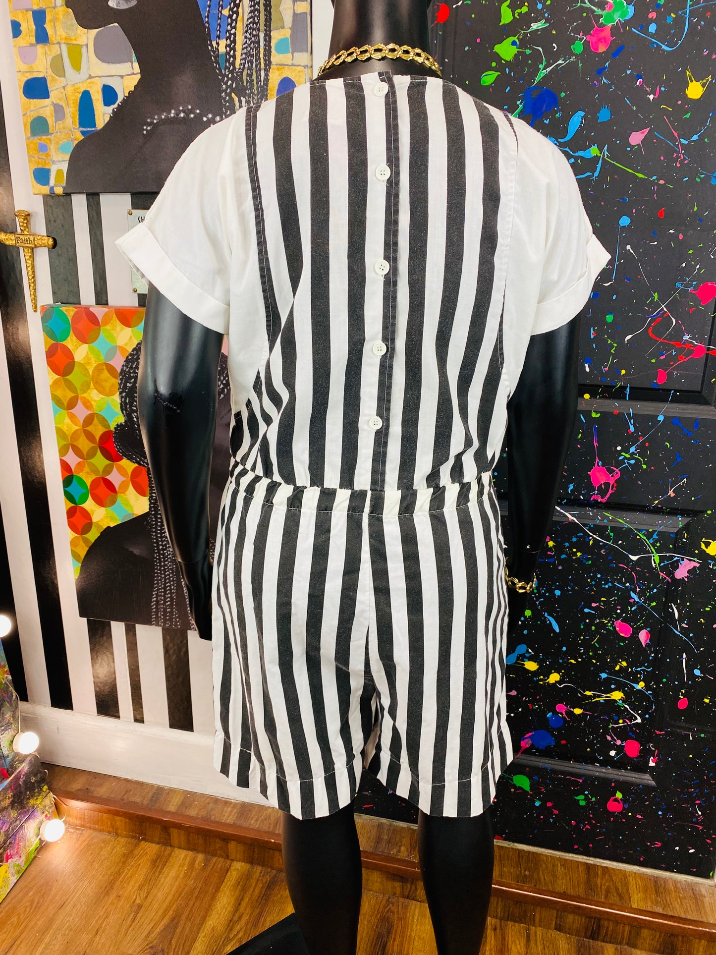 Vintage W&B Striped Romper