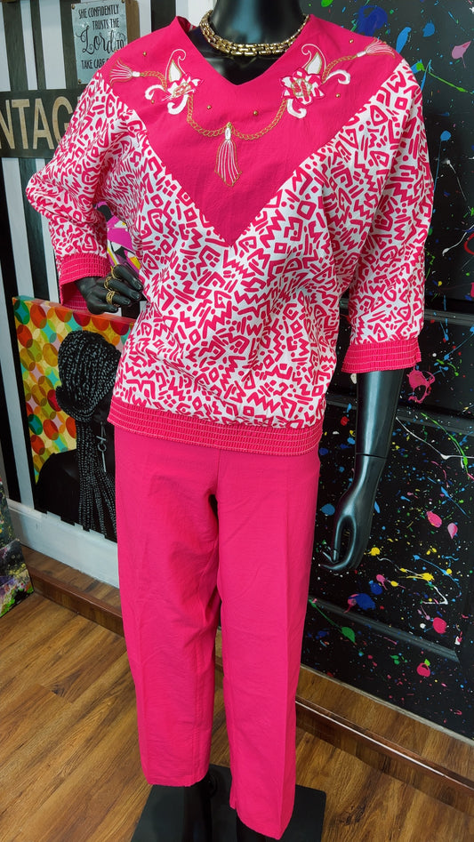 Vintage Pink & White Bonnie Pants Set (12/14)