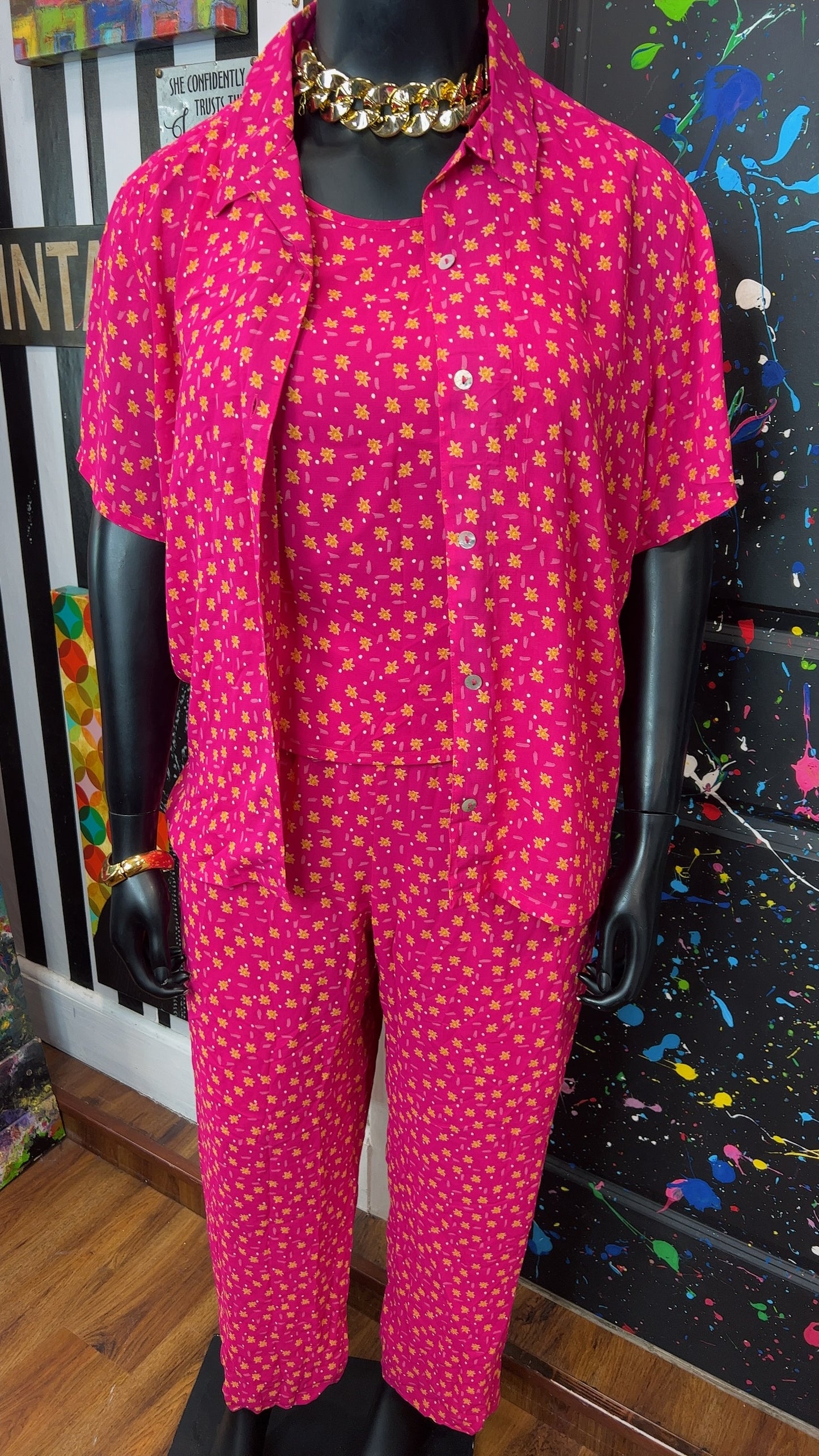 Vintage Three Piece Pink & White Polka Dot Pants Set (16)
