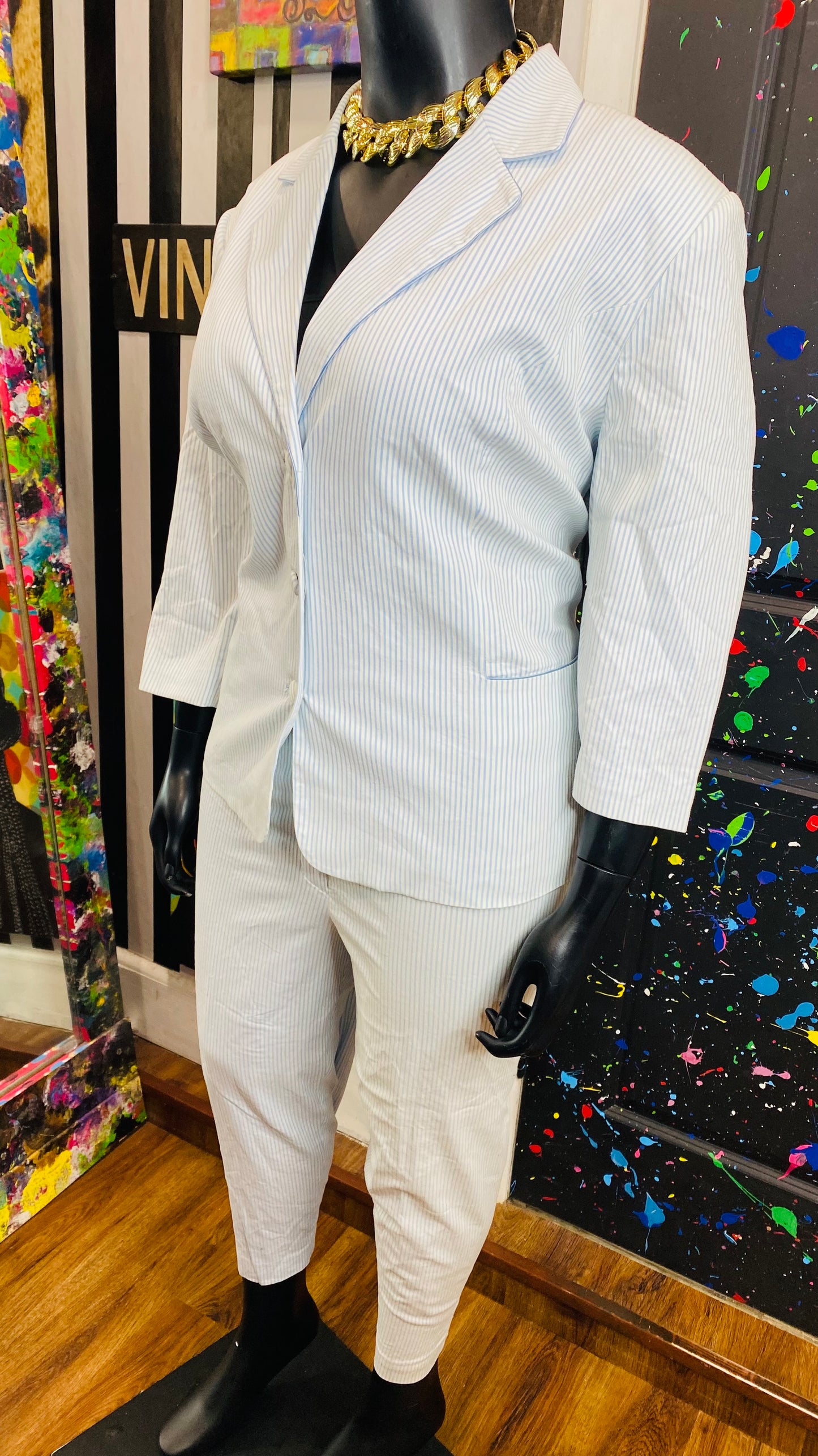 Vintage Striped Blue & White Capri Set (22W)