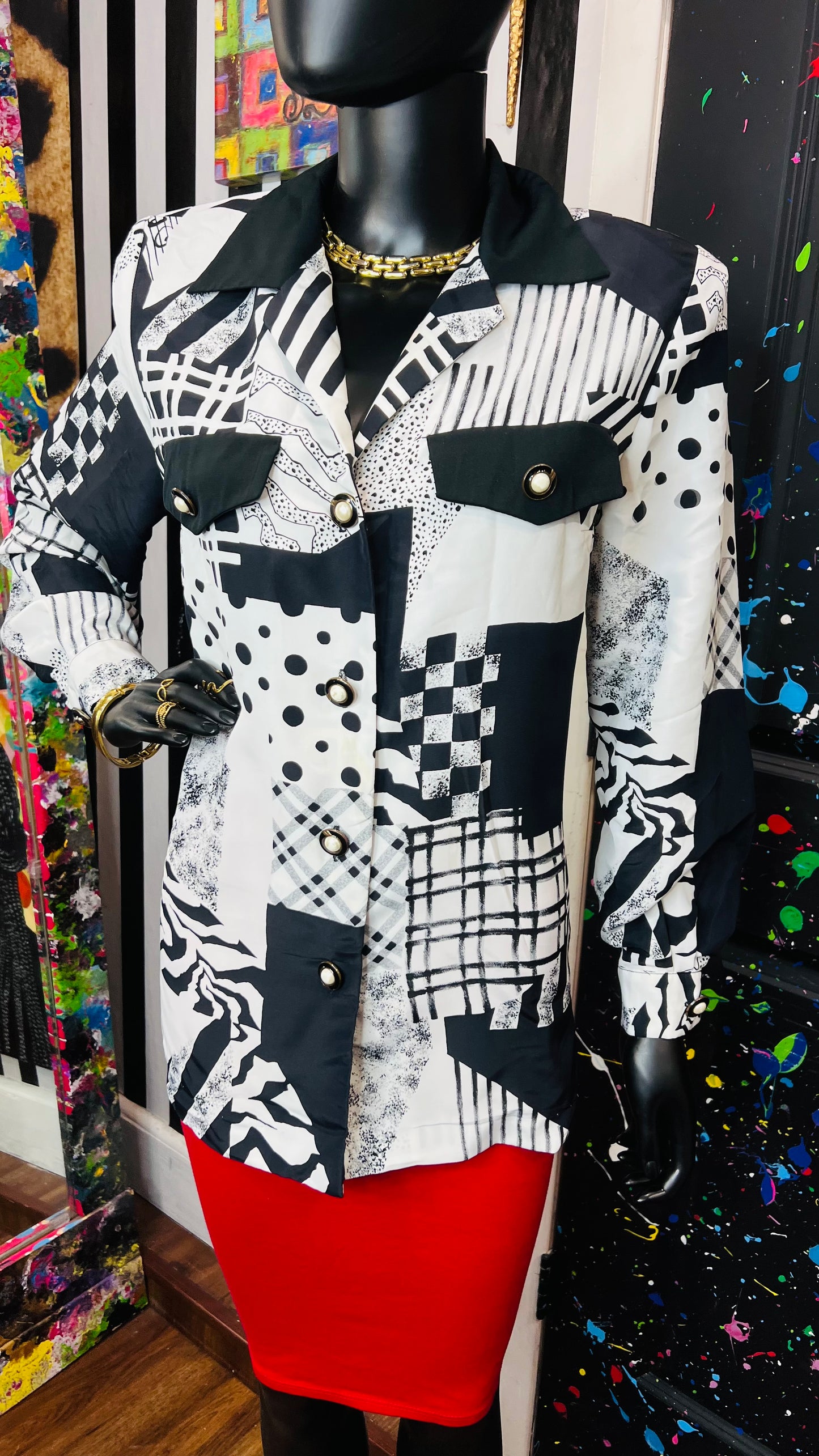 Vintage Black & White Abstract Blouse (14)