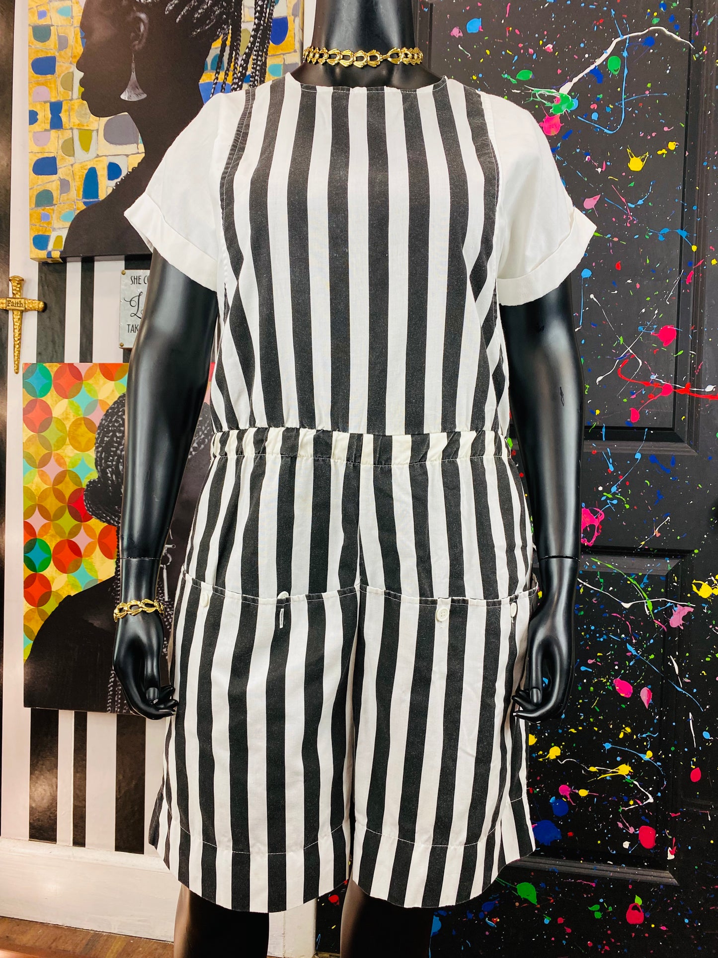 Vintage W&B Striped Romper