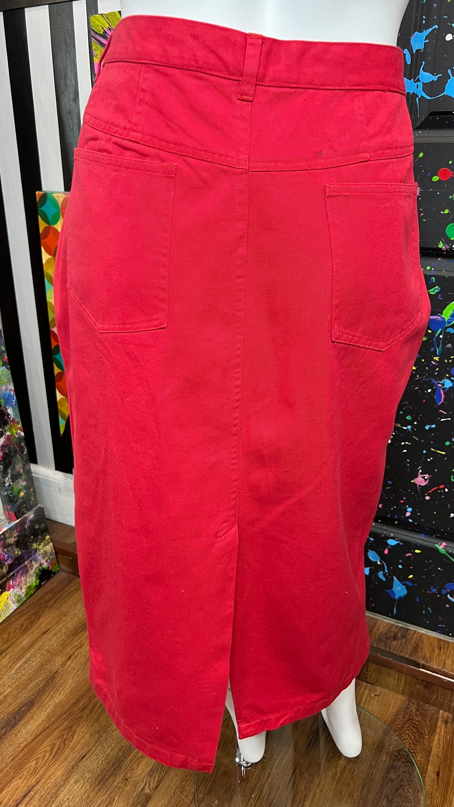 Vintage Red Denim Skirt (26W)