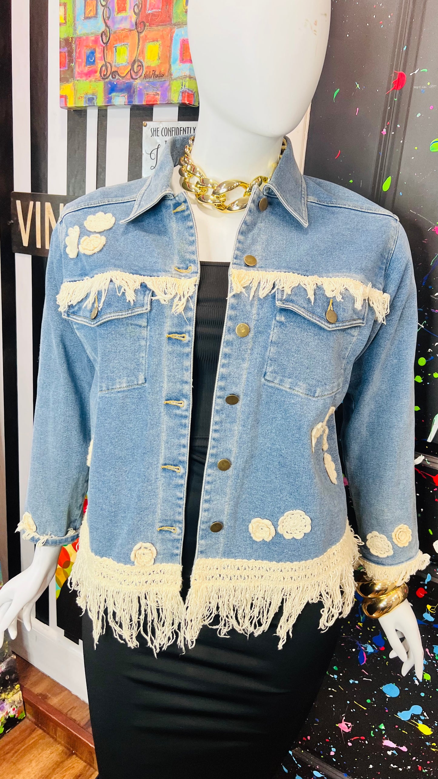 Vintage Carole Little Denim Jacket with Fringe (14)