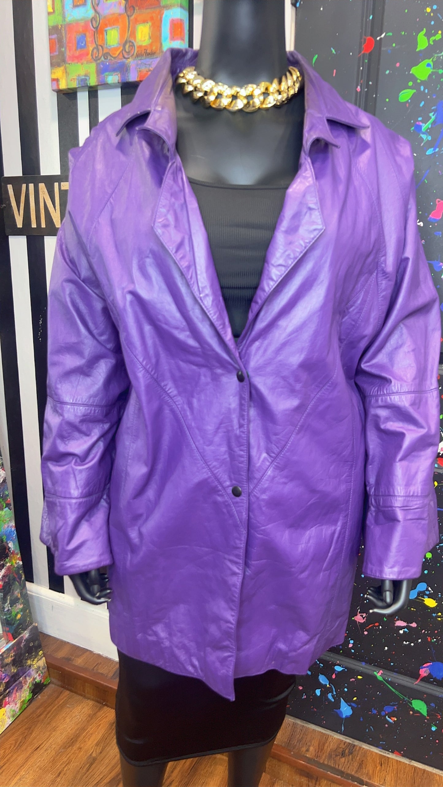 Vintage Genuine Leather Purple Coat (24)