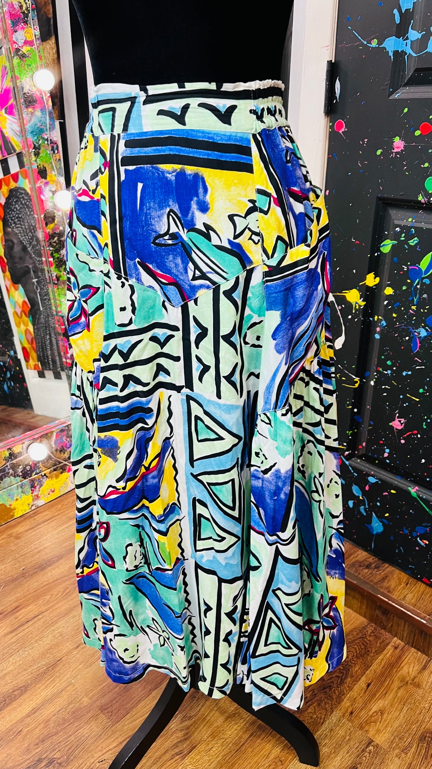 Vintage Rayon Multi Colored Skirt (14)